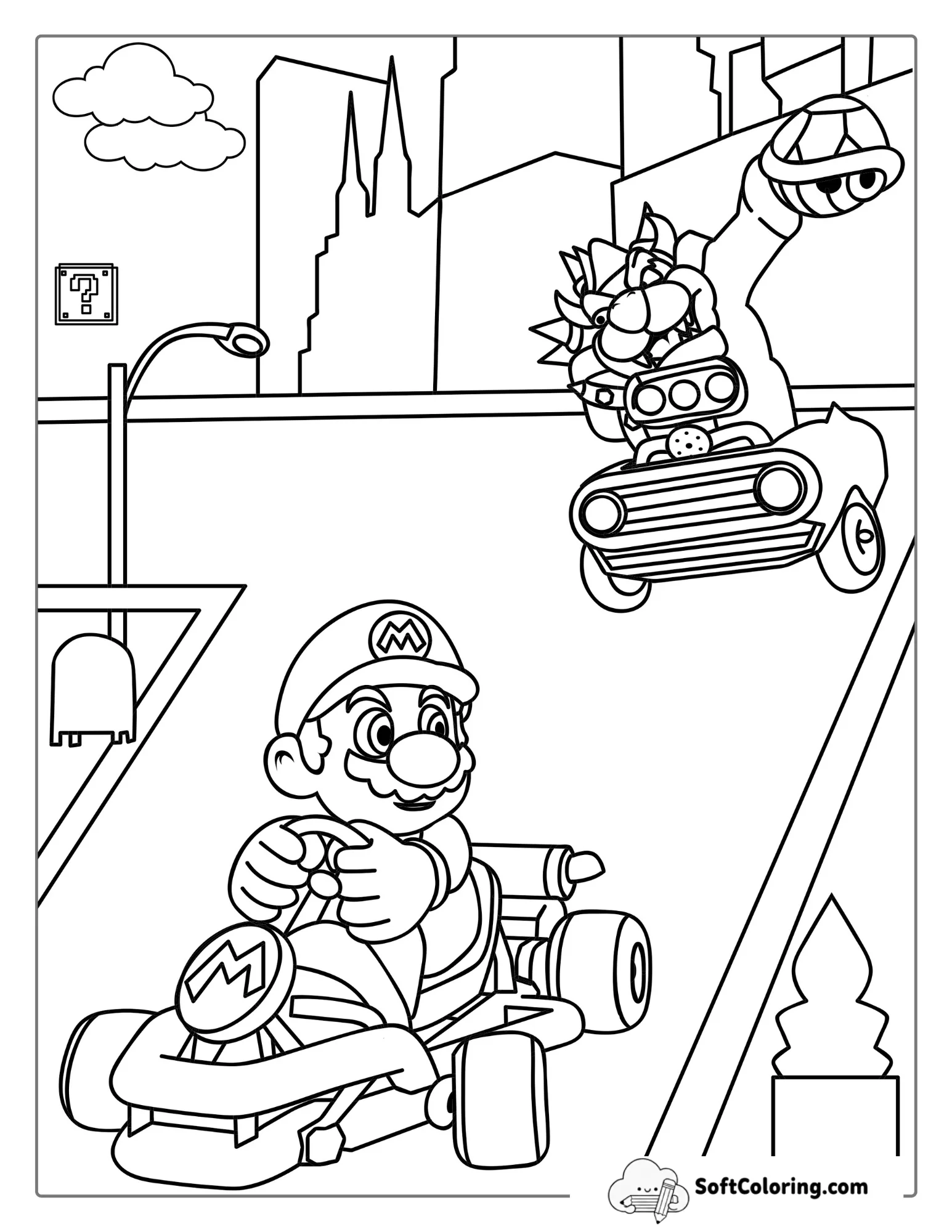 Mario Kart Coloring In For Kids