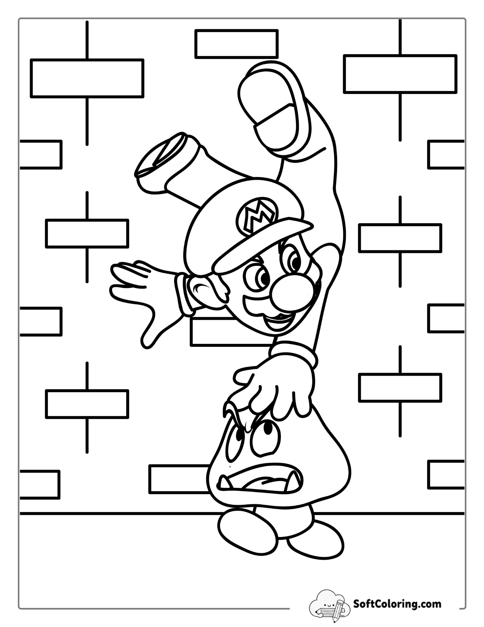 Mario Vs Goomba Coloring Sheet For Kids