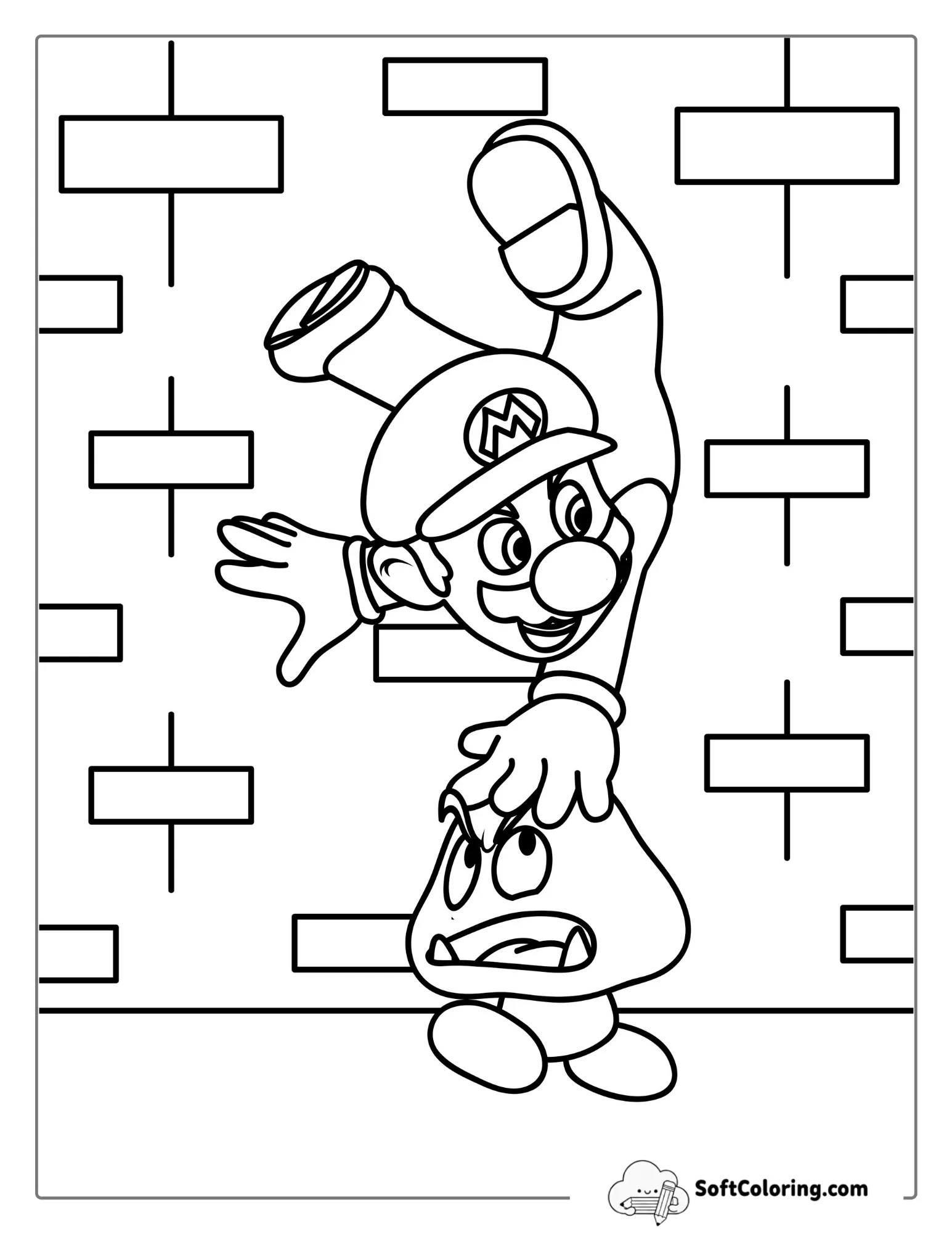Mario Vs Goomba Coloring Sheet For Kids