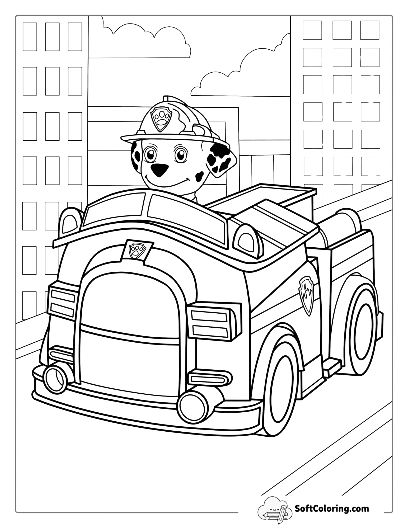 Marshall With Fire Truck Coloring Page