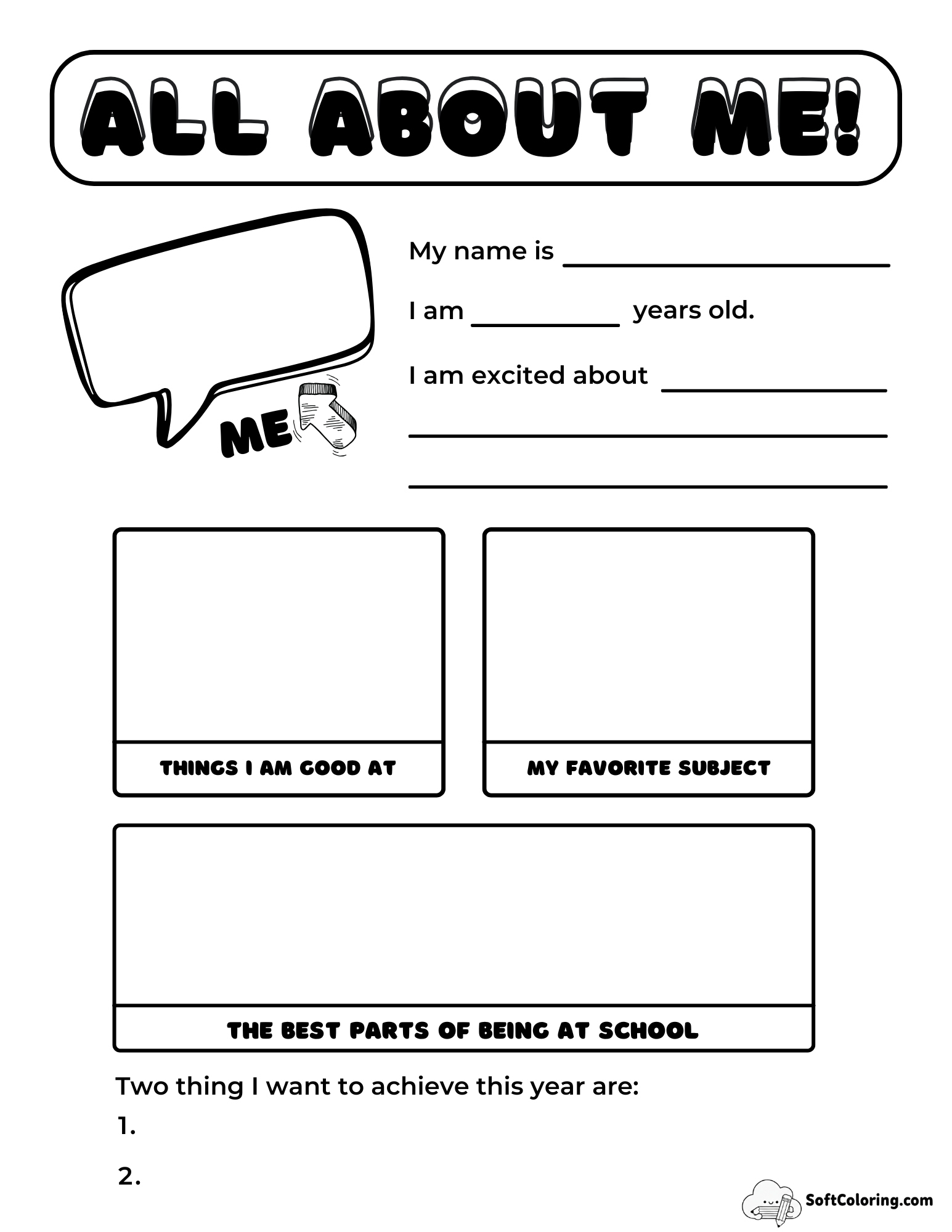 Middle School All About Me Worksheet