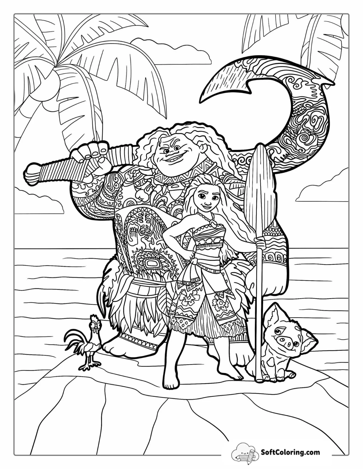 Pau, Hei Hei. Moana. And Maui To Color