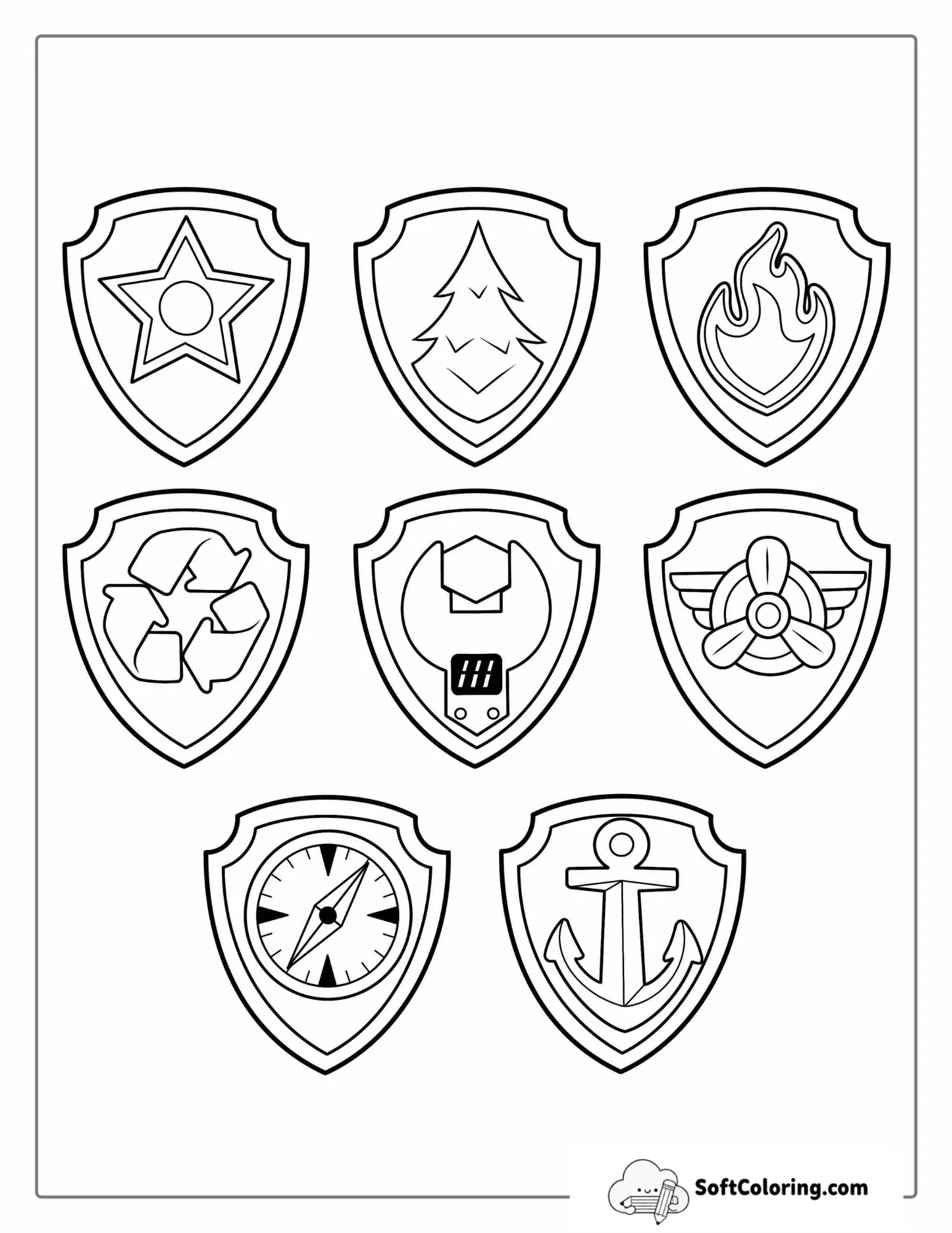 Paw Patrol Badges Coloring Page For Kids