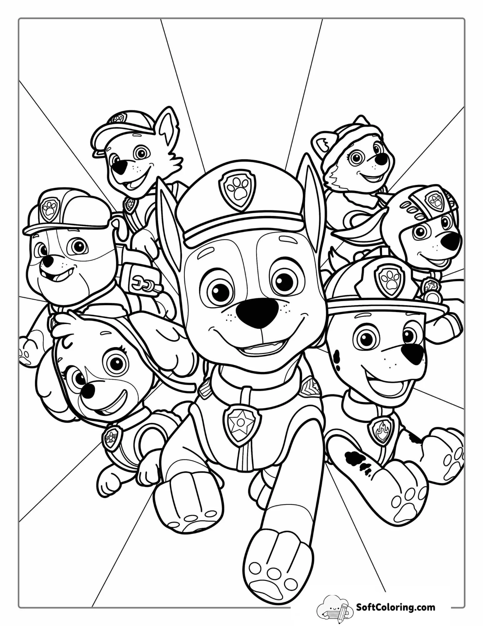Full Paw Patrol Team Mission Coloring Page