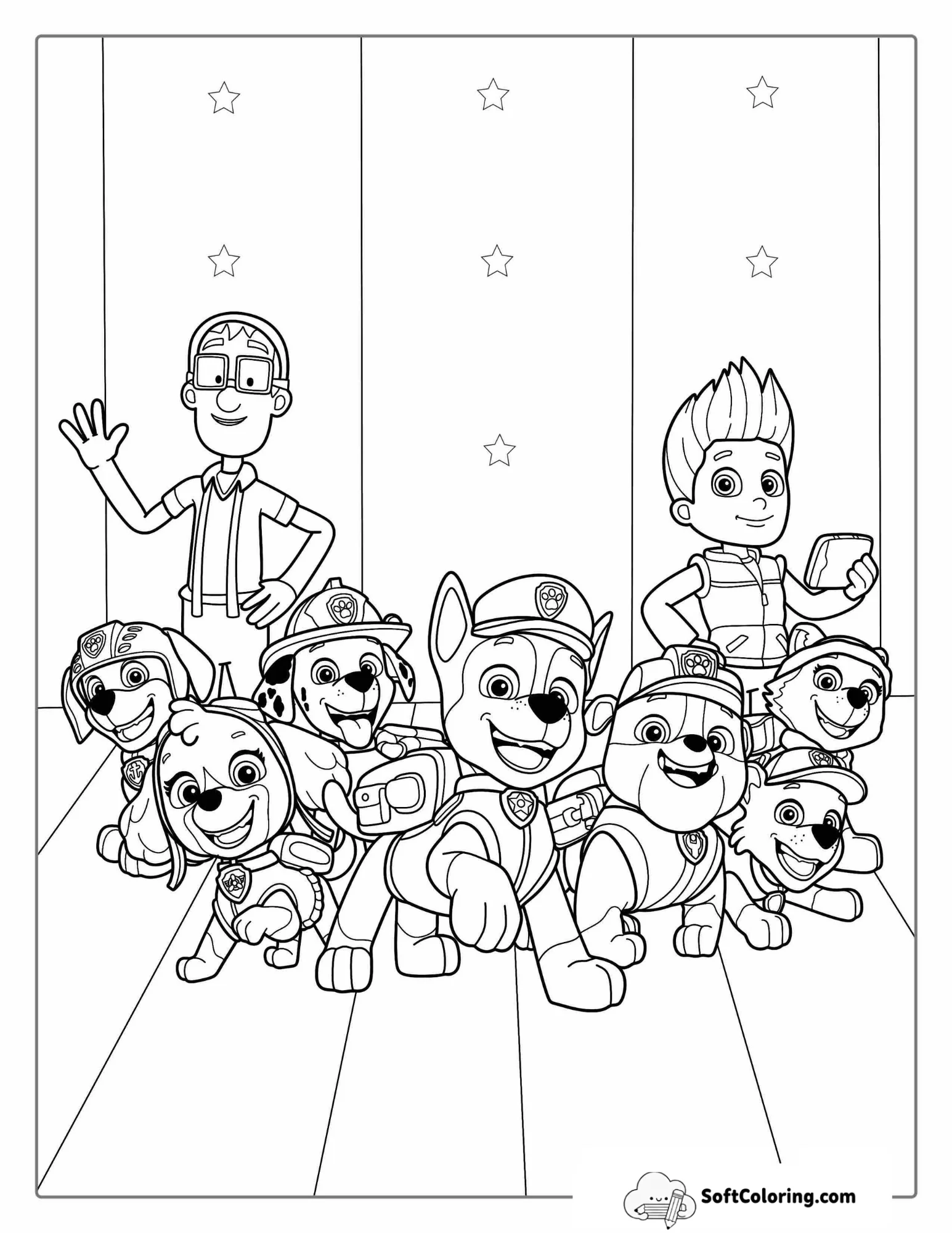 Paw Patrol And Friends: Full Team With Ryder Coloring Page