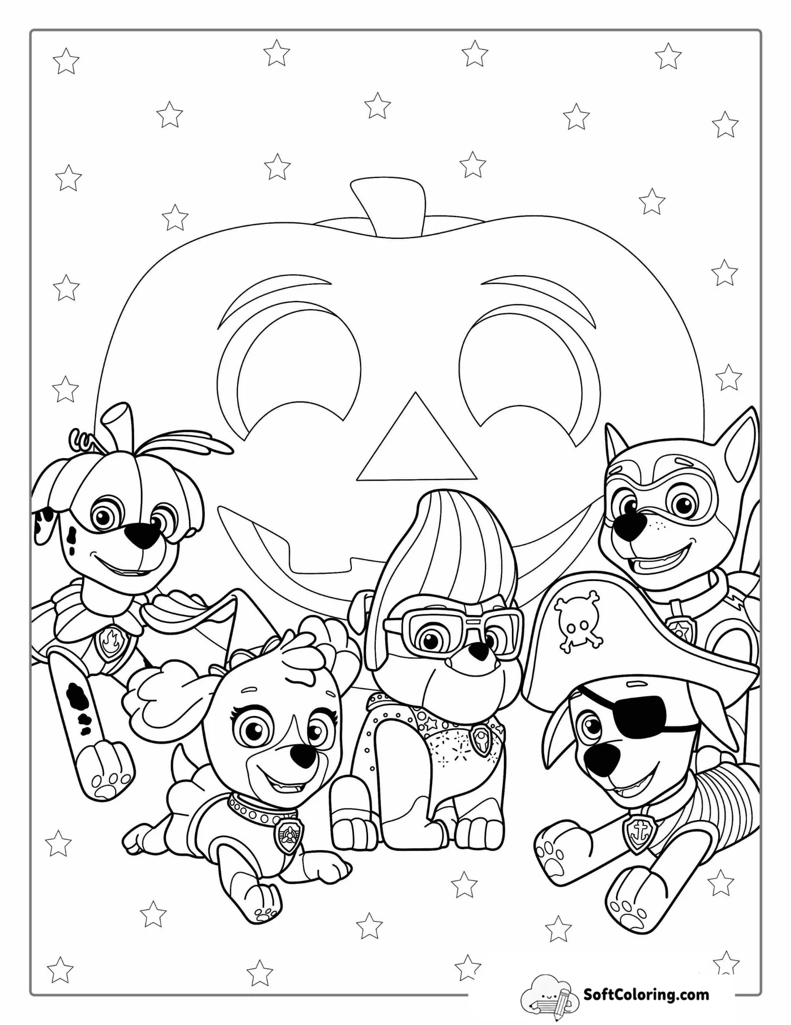 Paw Patrol Halloween Coloring Page With Pumpkin