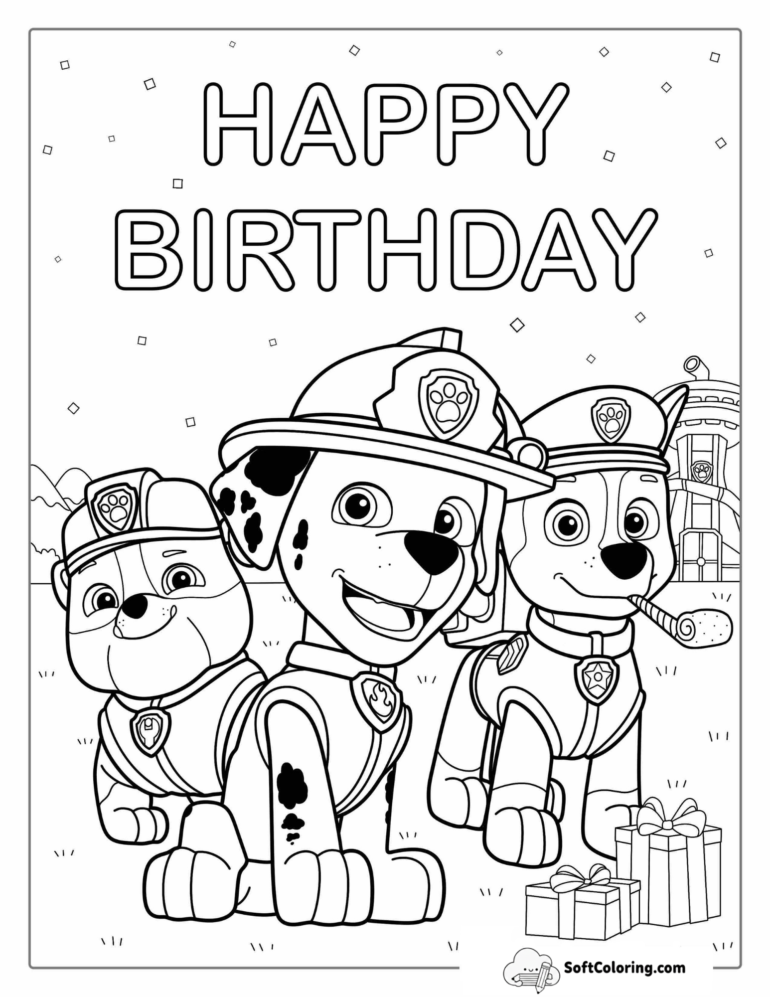 Paw Patrol Happy Birthday Coloring Page For Parties