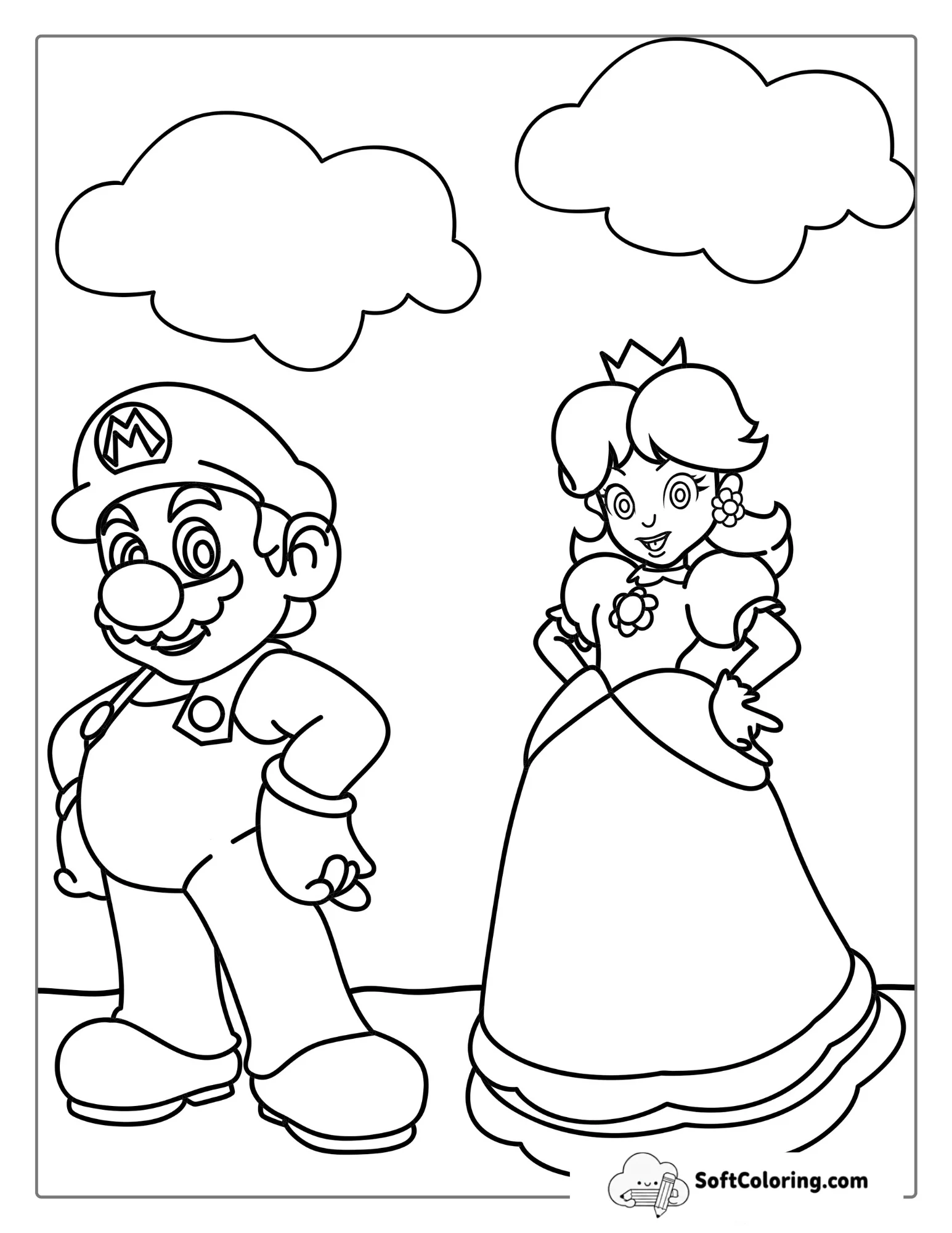 Peach And Mario Coloring Sheet
