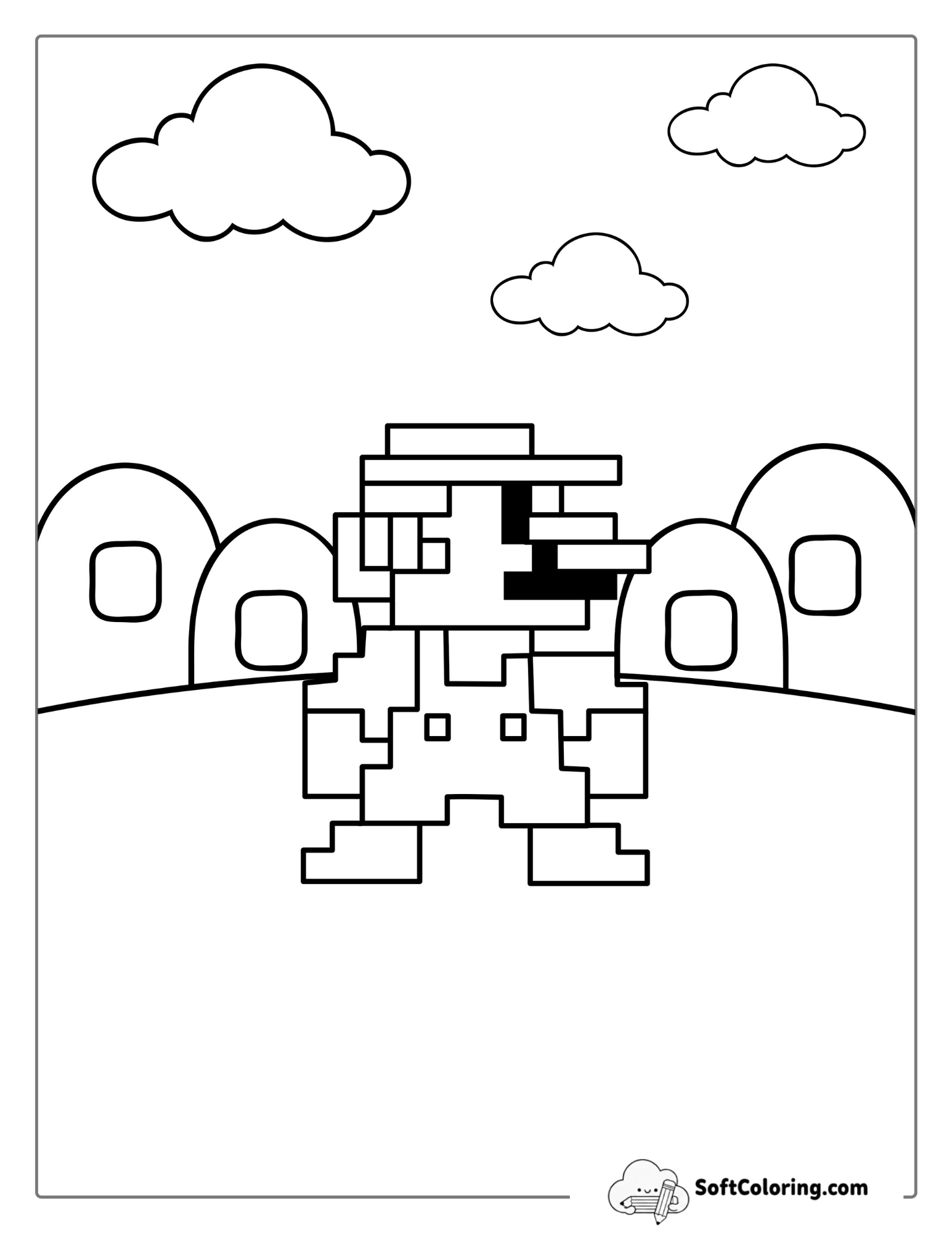 Pixelated Super Mario Coloring Page