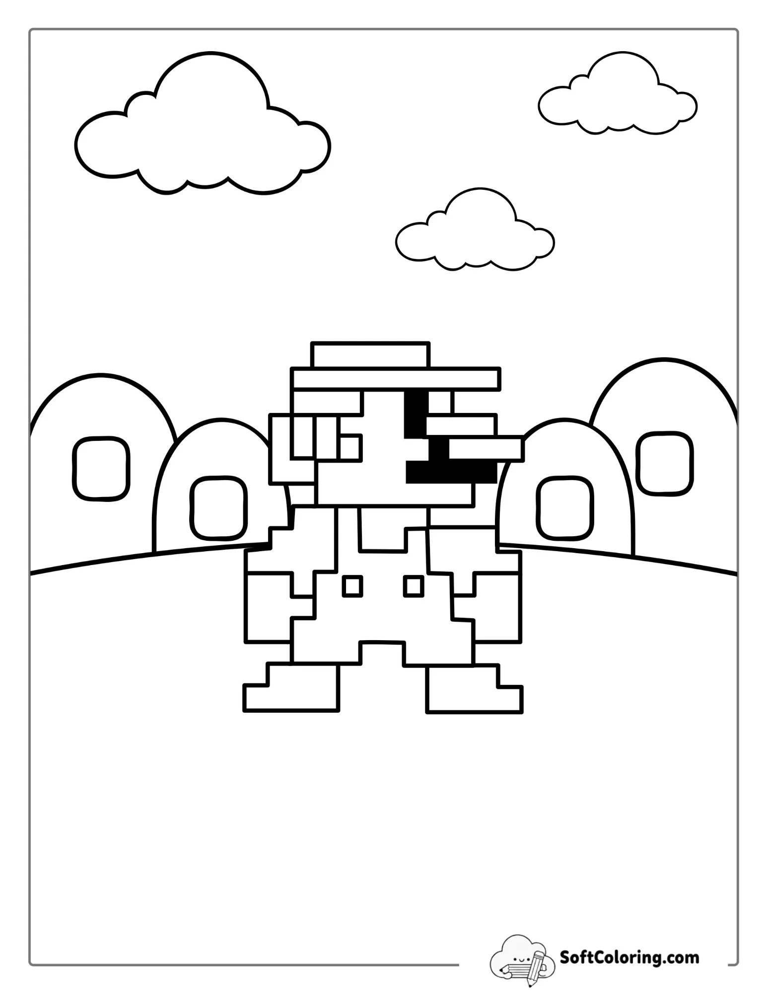Pixelated Super Mario Coloring Page