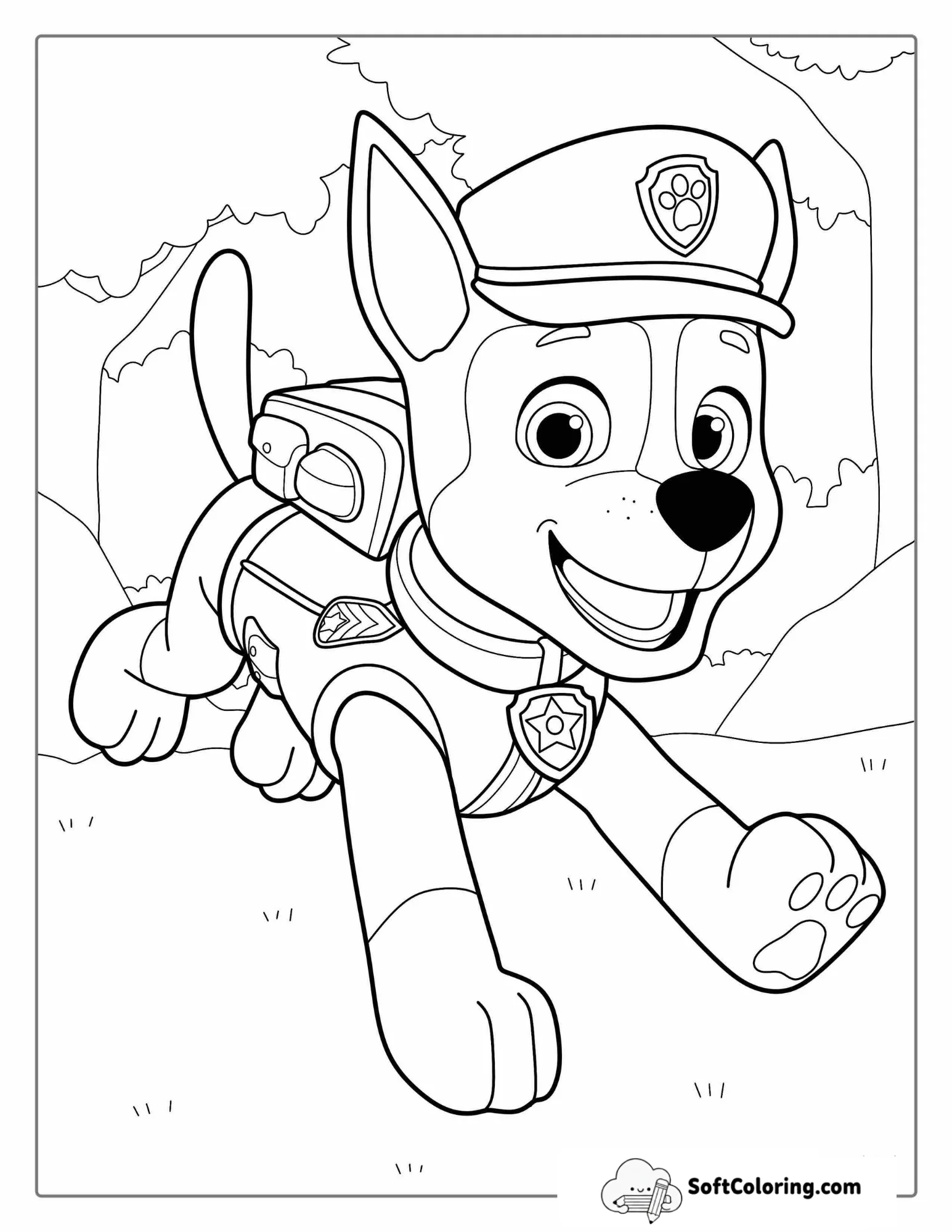 Police Dog Chase Coloring Picture For Preschoolers