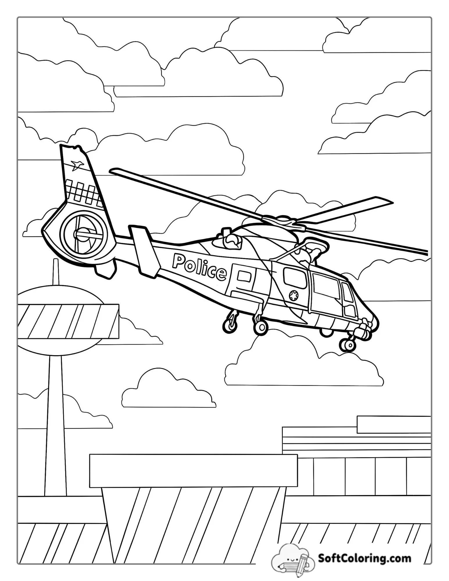 Police Helicopter Coloring Page For Kids