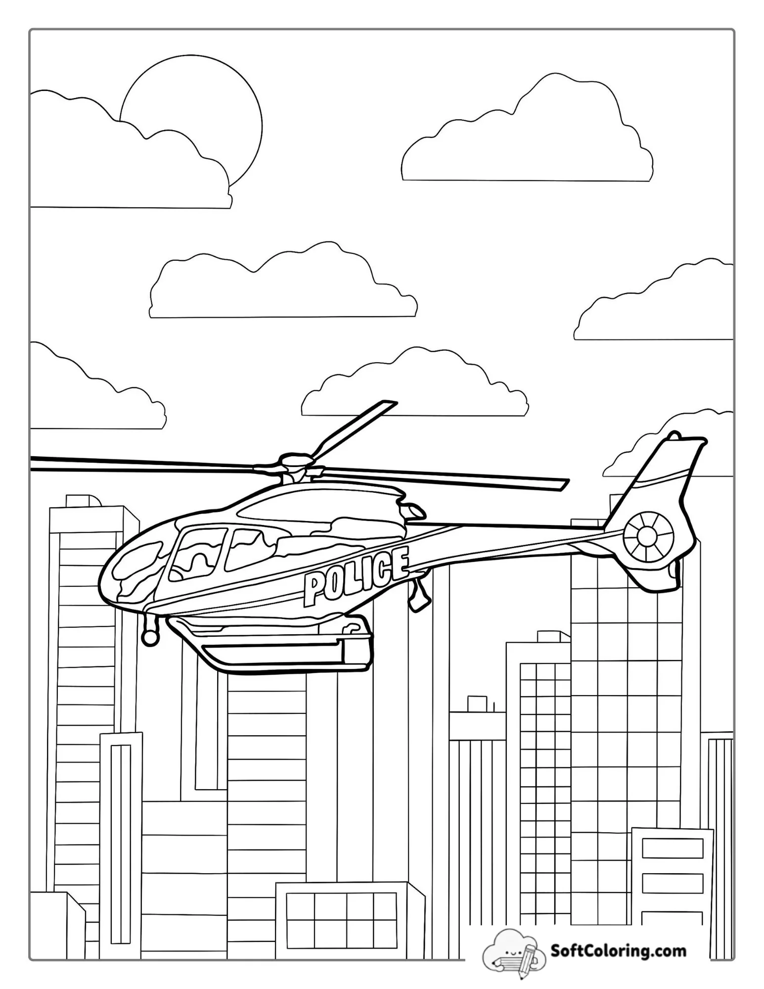 Police Helicopter Flying Over City