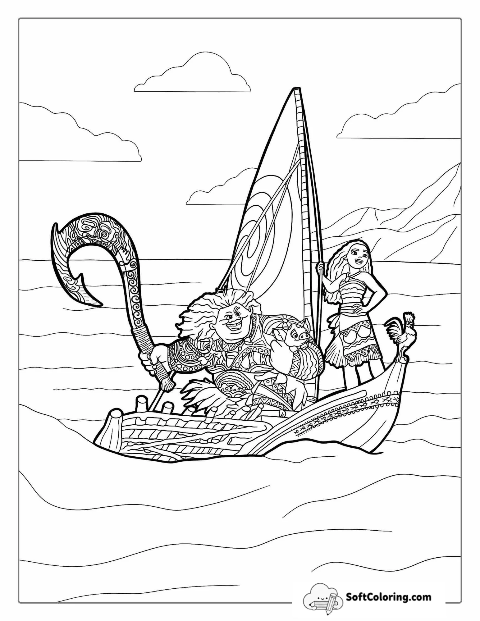 Princess Moana And Maui On A Boat