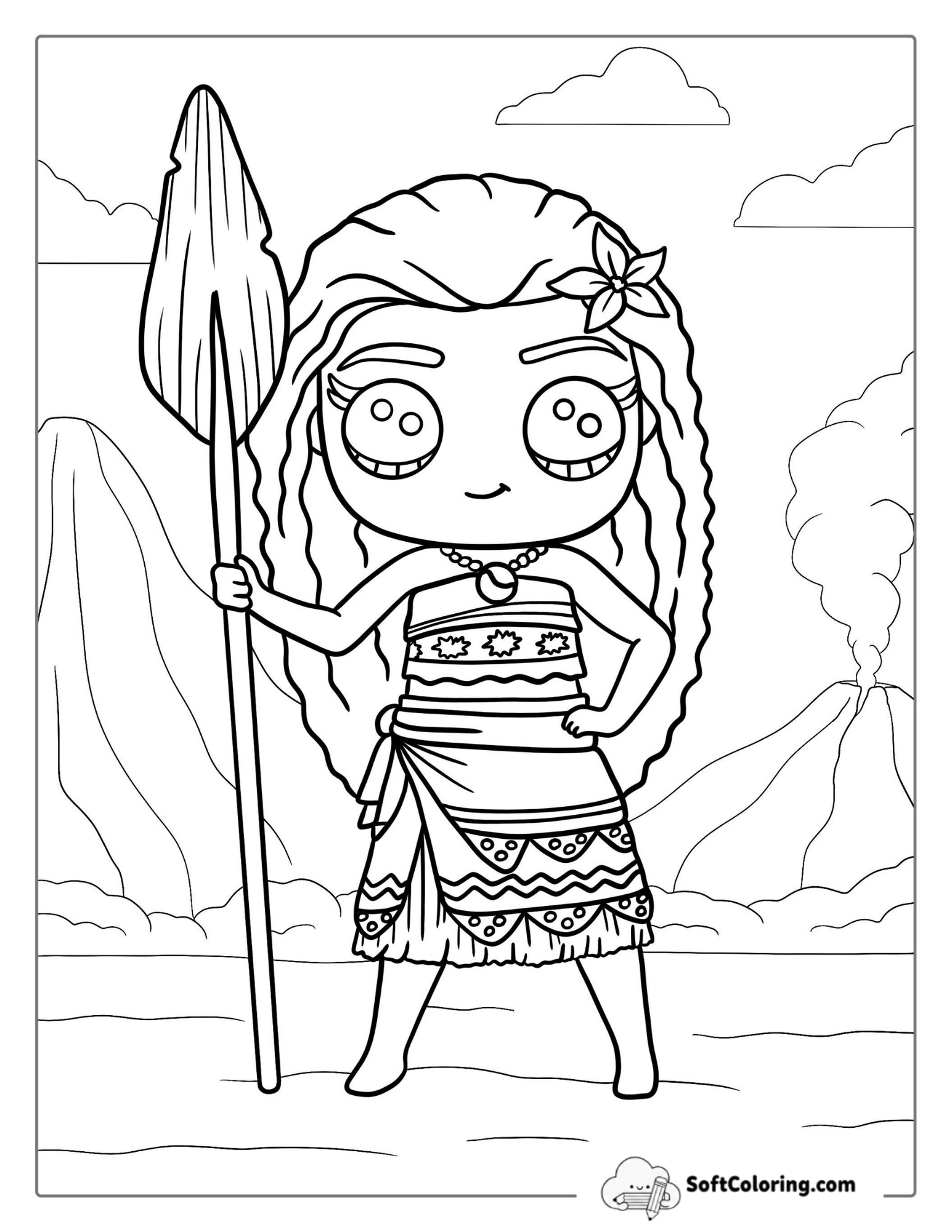 Princess Moana Coloring Page In Kawaii Theme