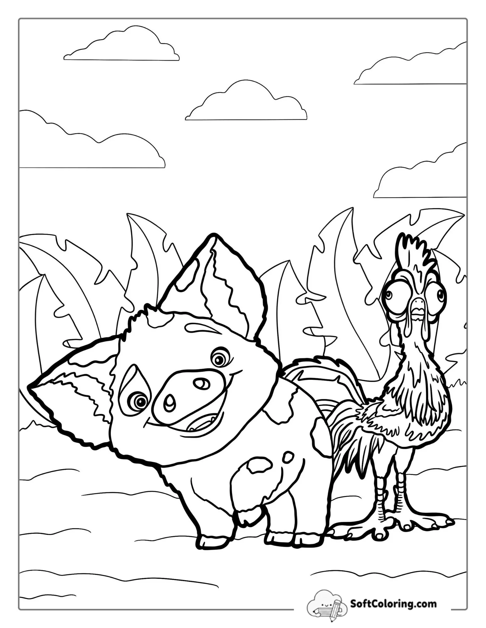 Pua And Hei Hei Coloring Page For Kids
