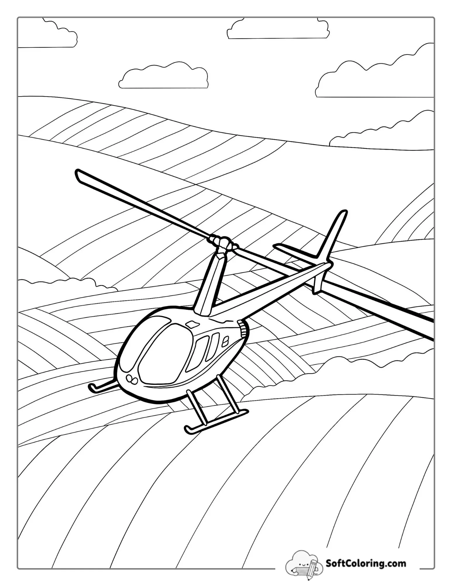 R44 Helicopter Flying Over Field