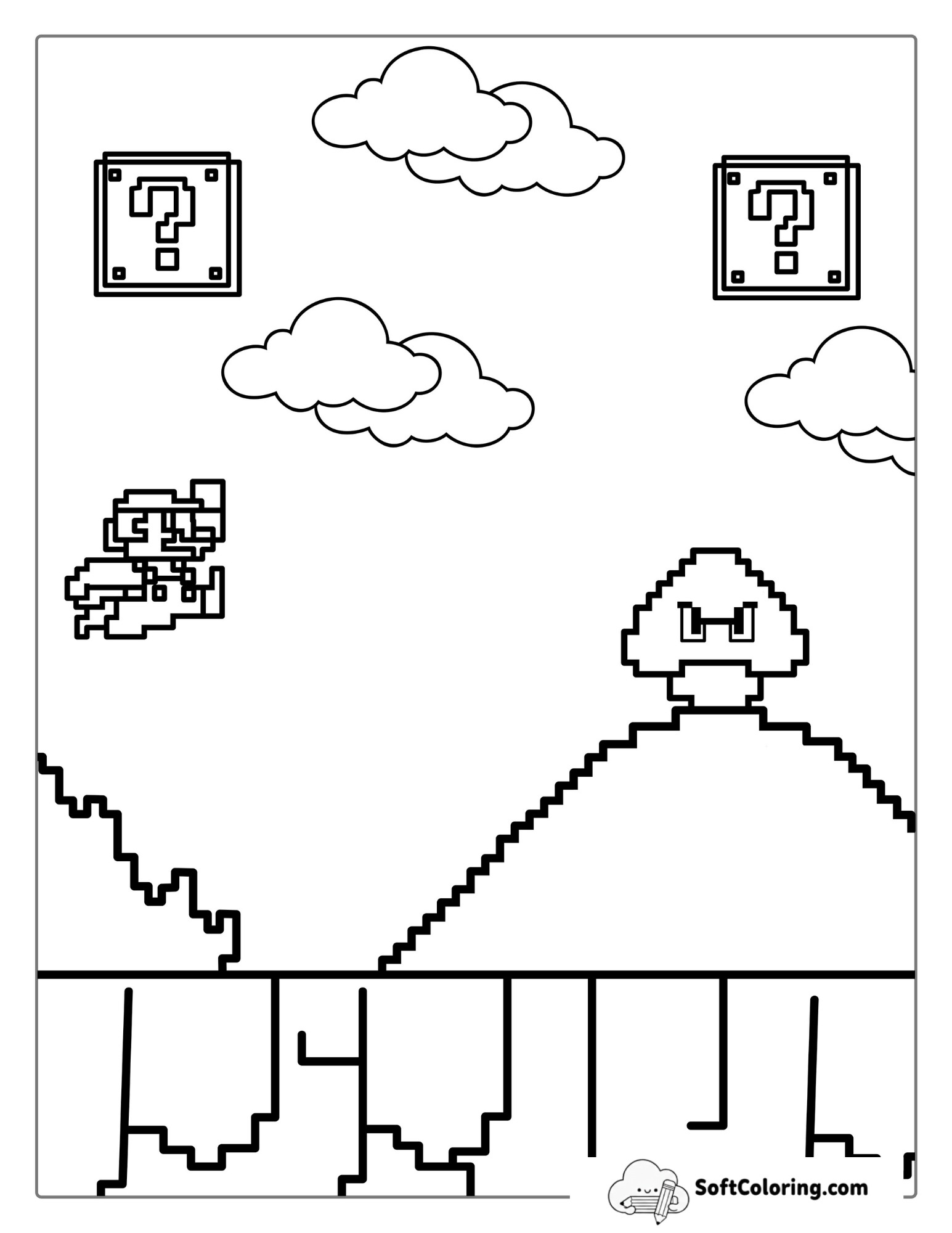 Retro Mario And Goomba Pixel Coloring