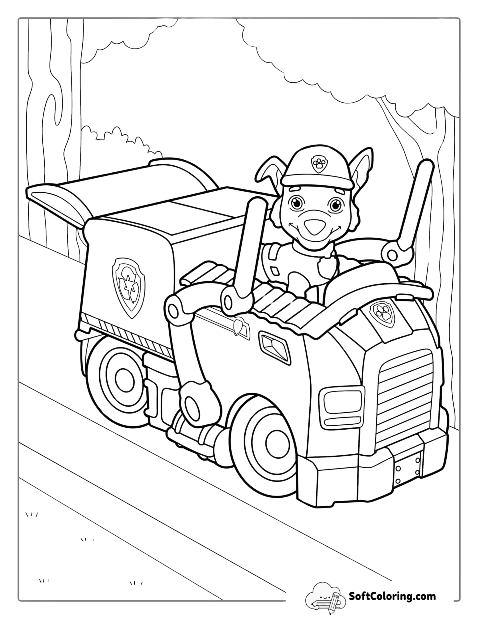 Rocky With Recycling Truck Coloring Page