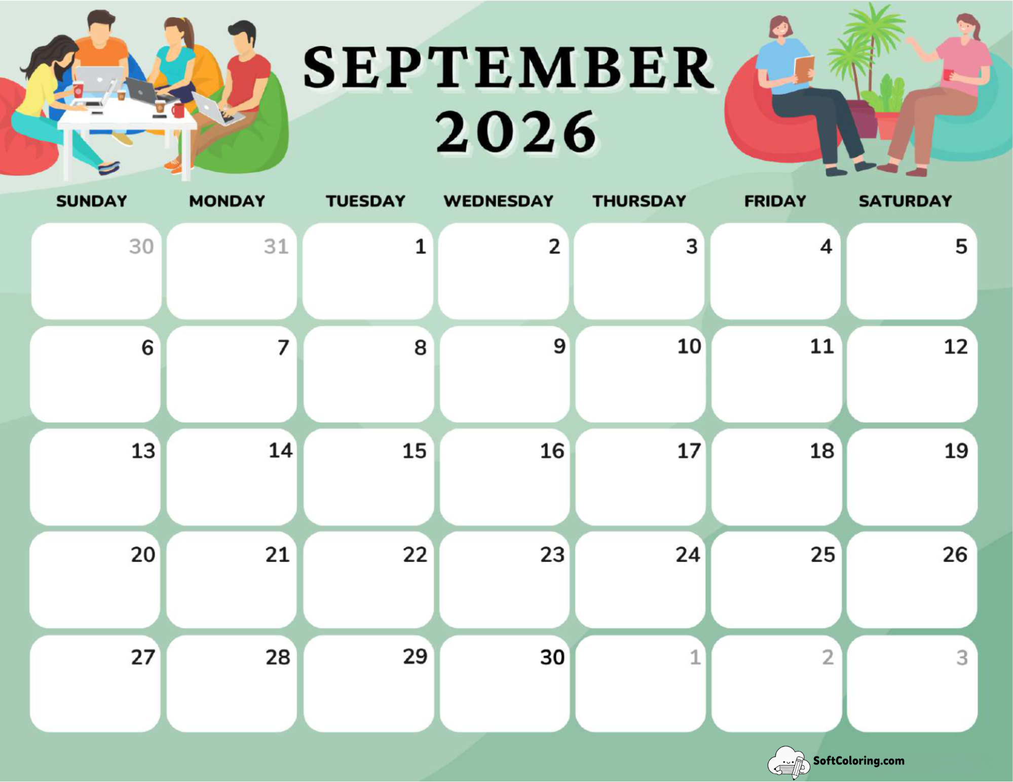 September 2026 Calendar Printable Worker Landscape