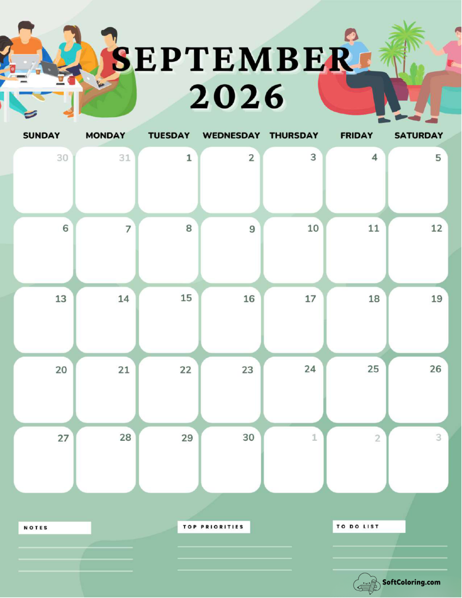 September 2026 Calendar Printable Worker Portrait V2