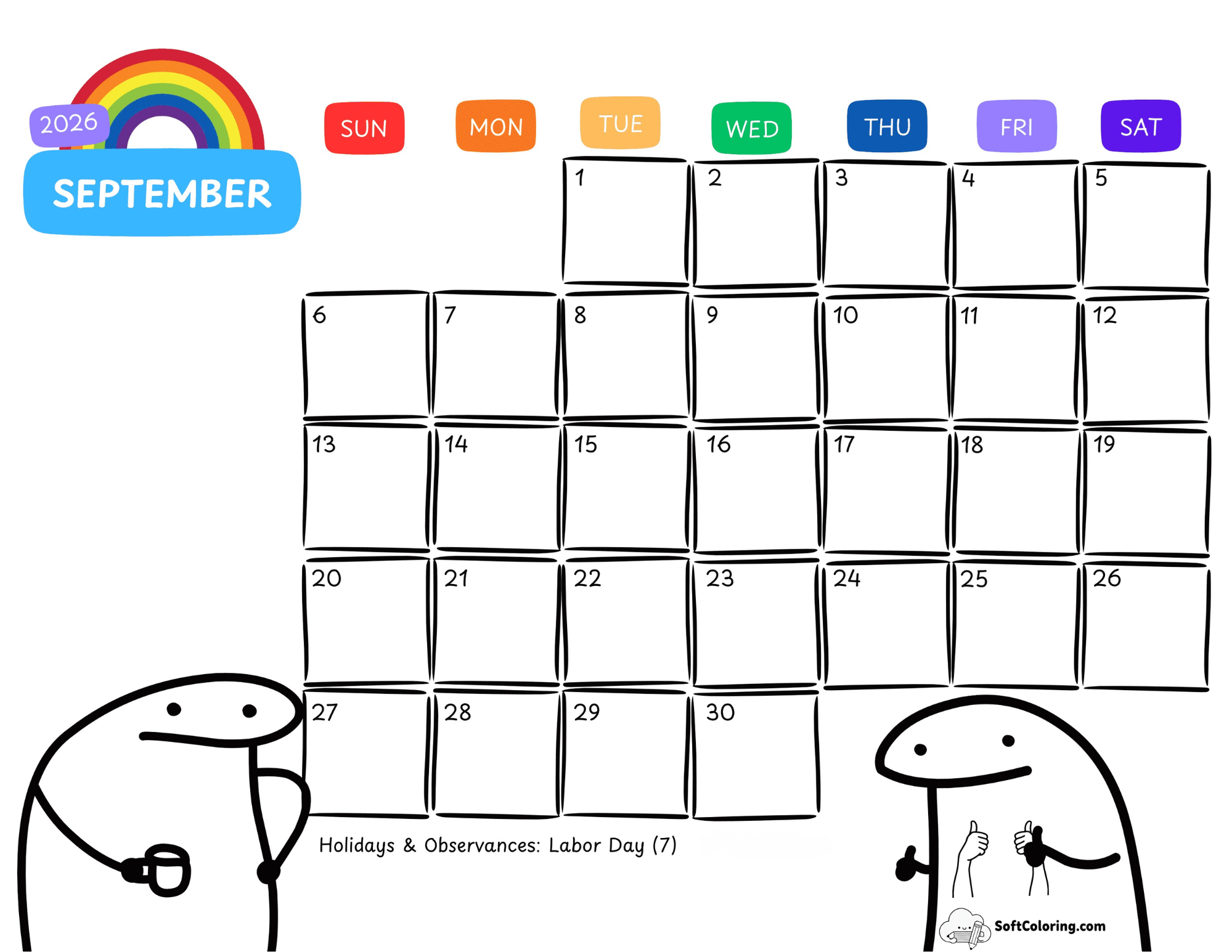 Funny Meme Doodle September Printable Calendar 2026