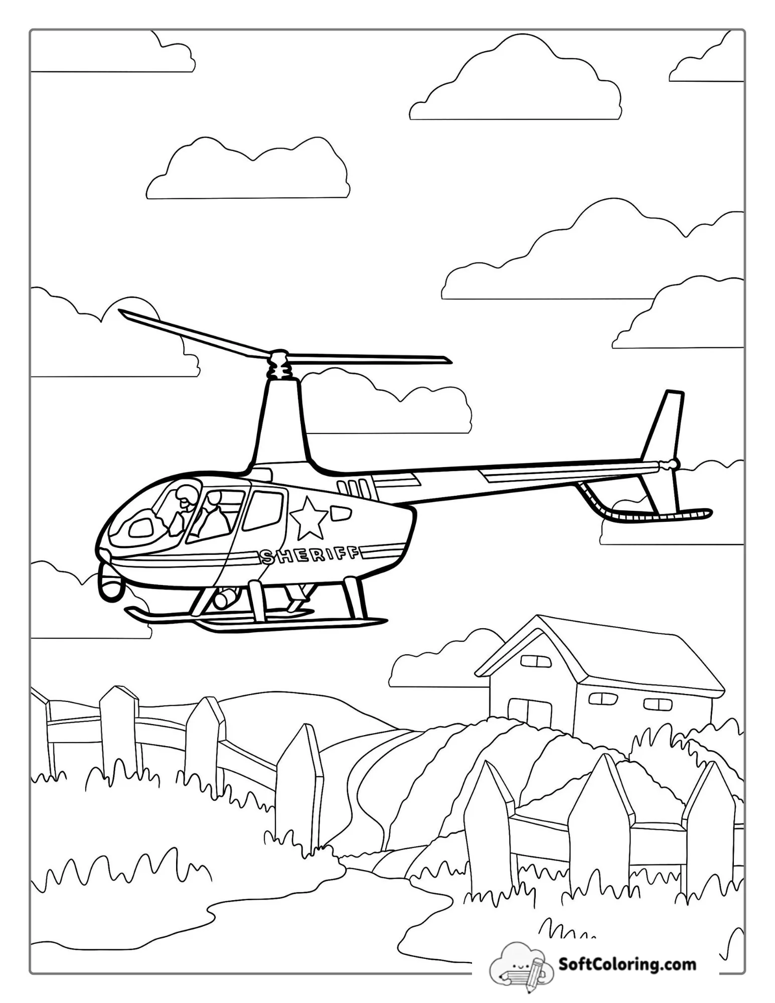 Sheriff Helicopter Flying Over House To Color