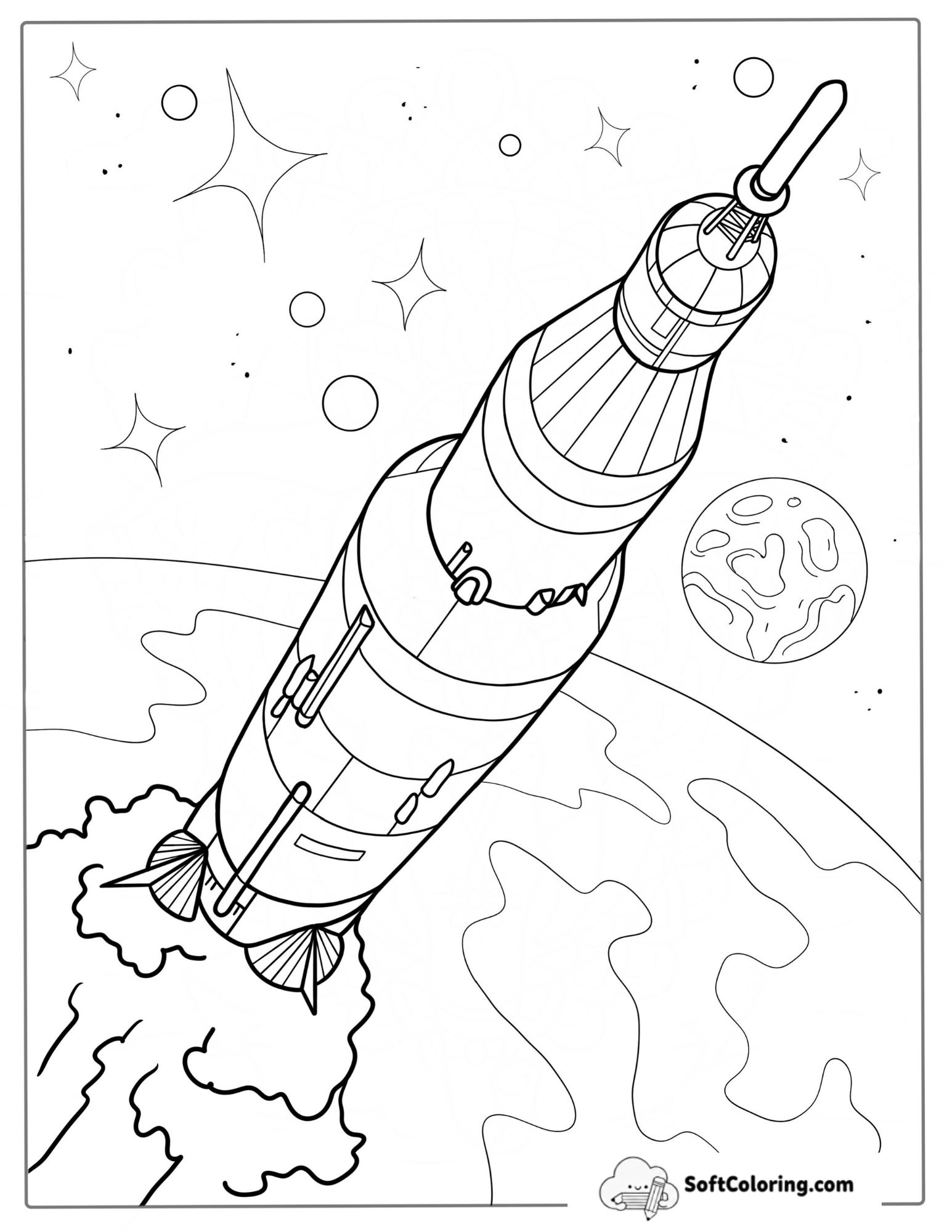 Simple Outline Of Saturn V Rocket To Color