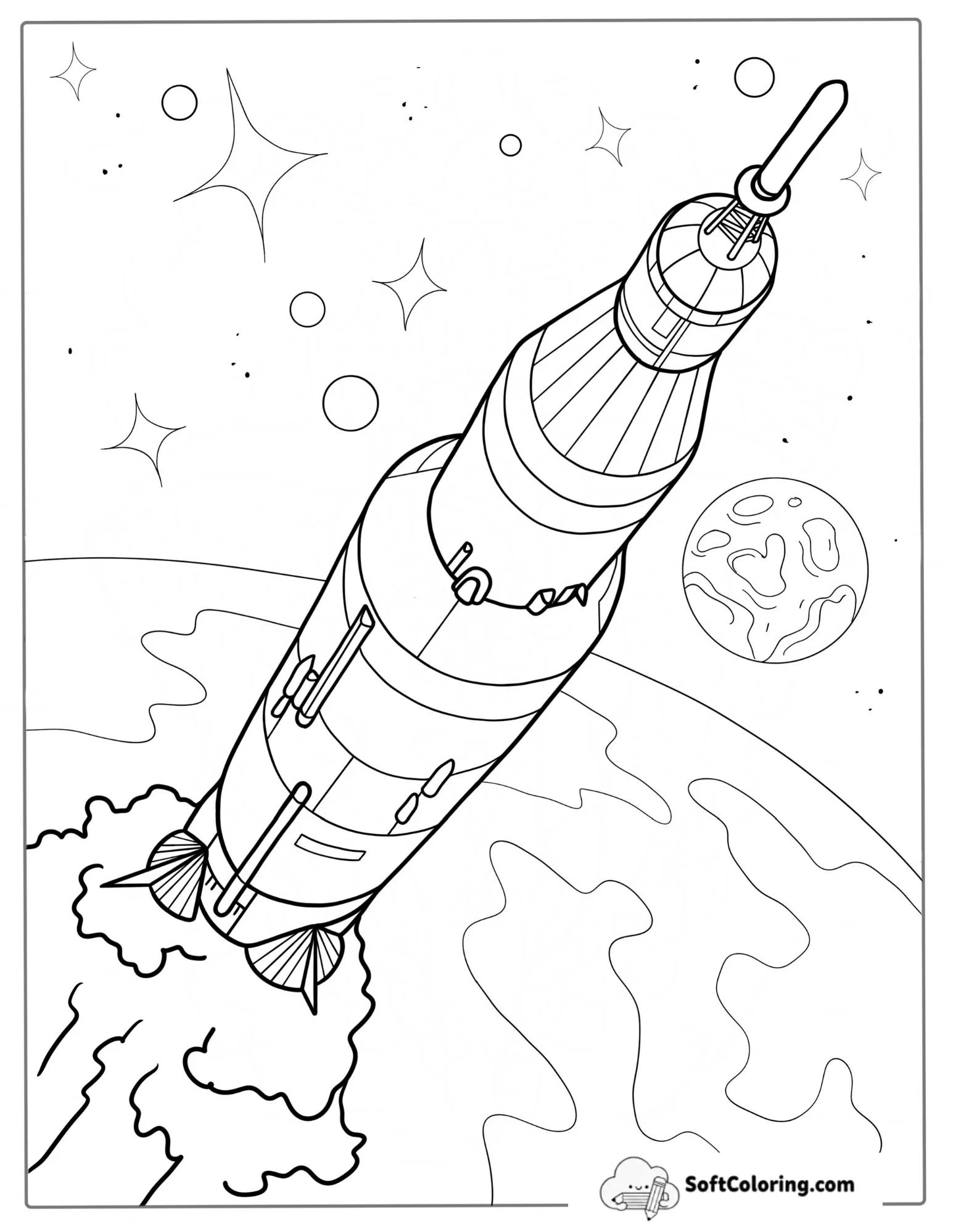 Simple Outline Of Saturn V Rocket To Color