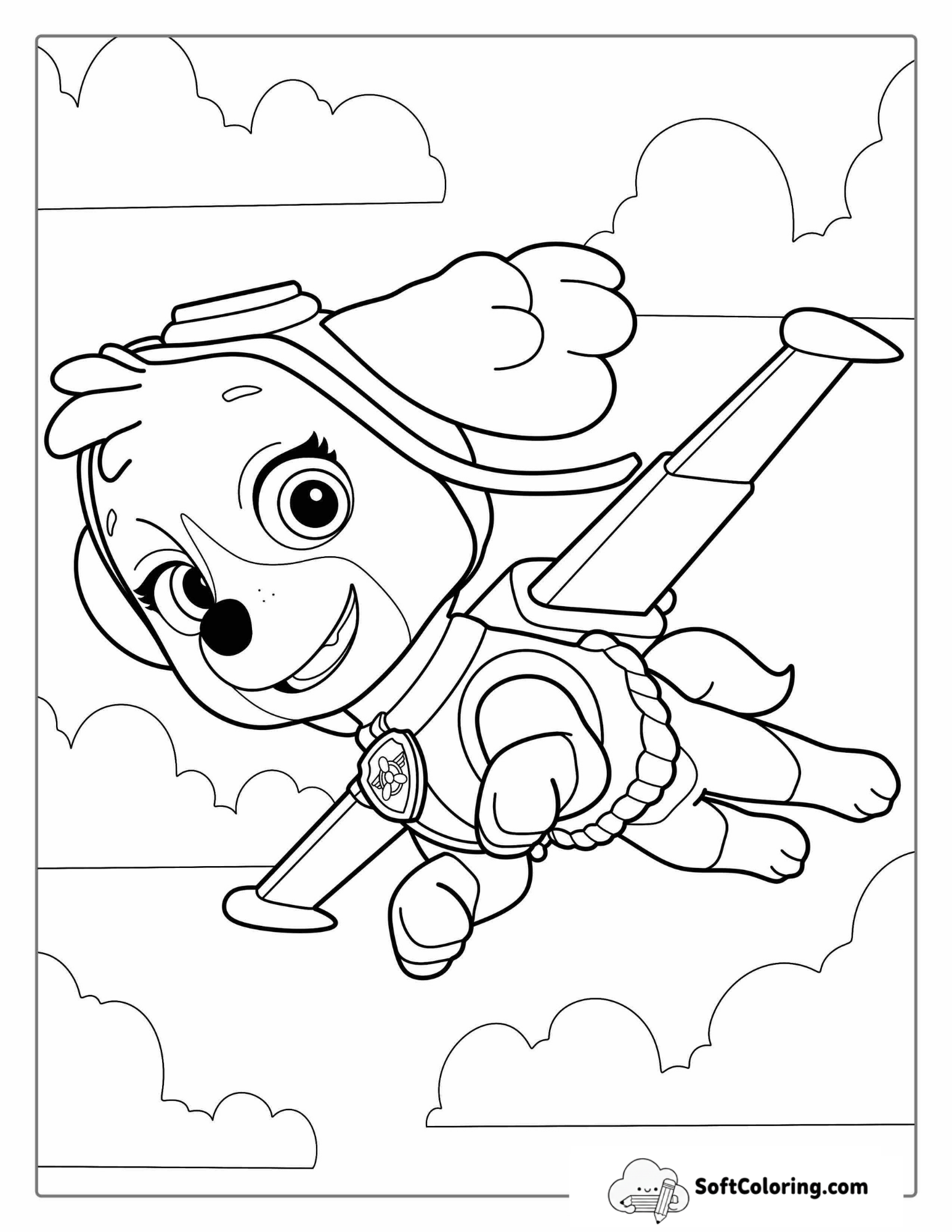 Skye Dog Flying In The Sky To Color