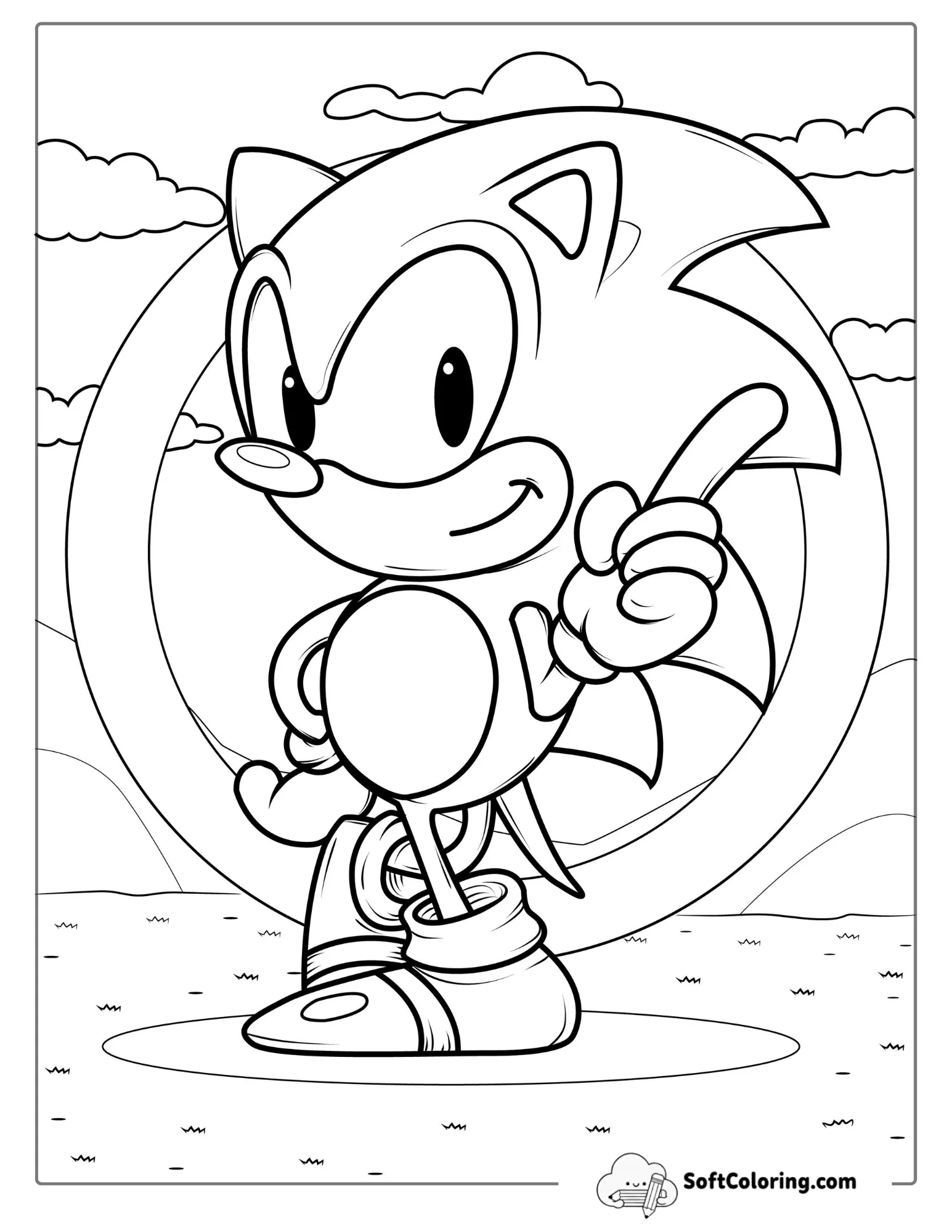 Smiling Sonic Coloring Sheet