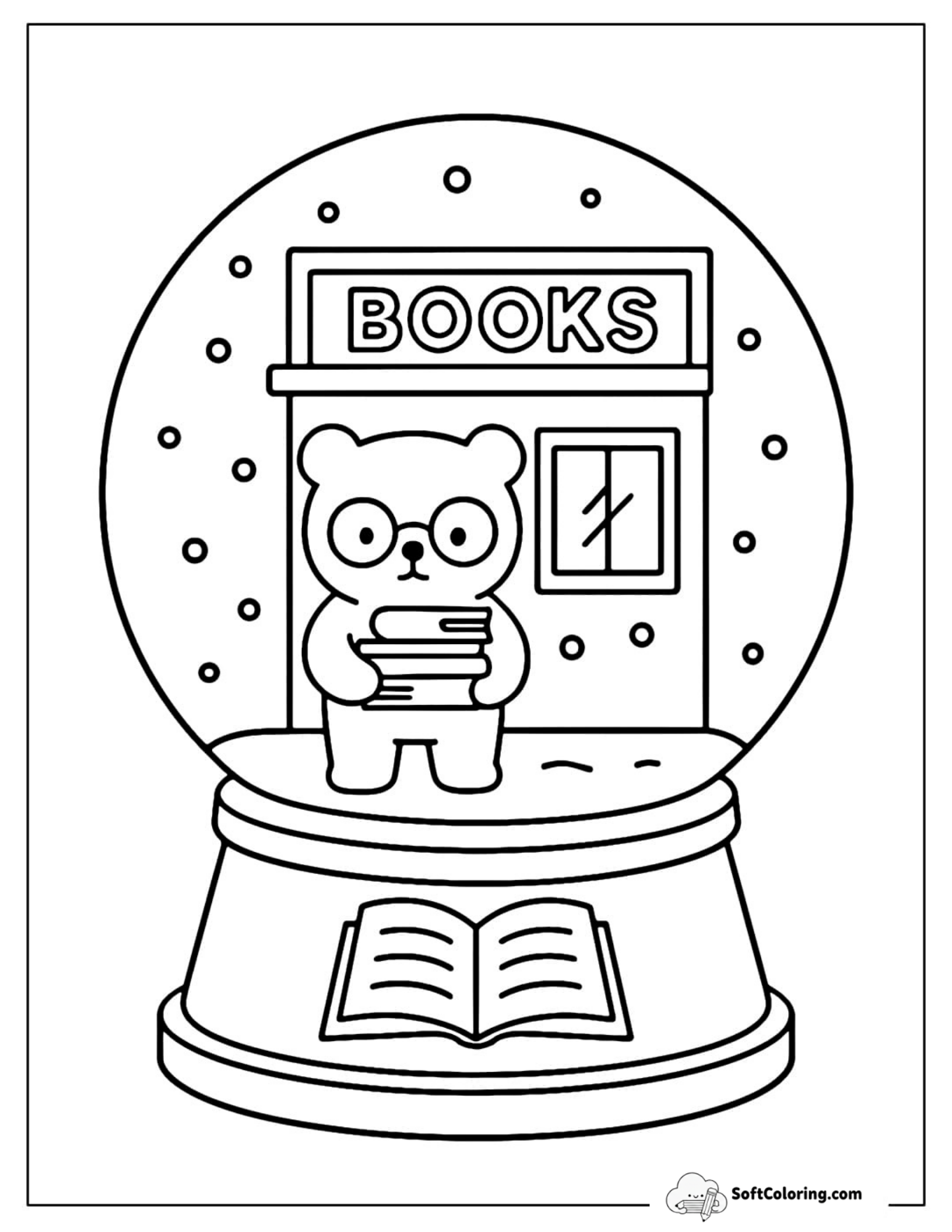 Snowy Bookshop Bear Snow Globe