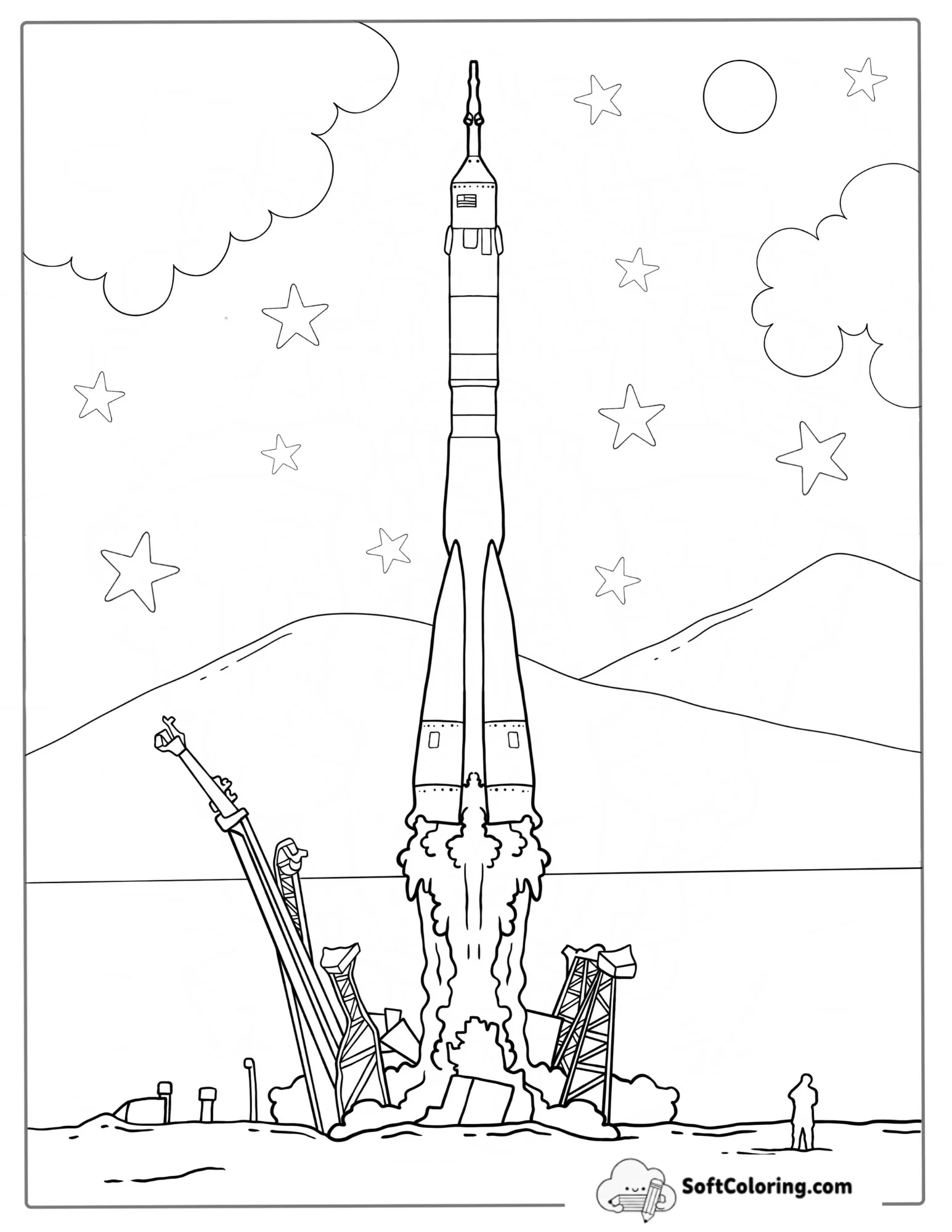 Soyuz Rocket Launching From Pad Coloring Page
