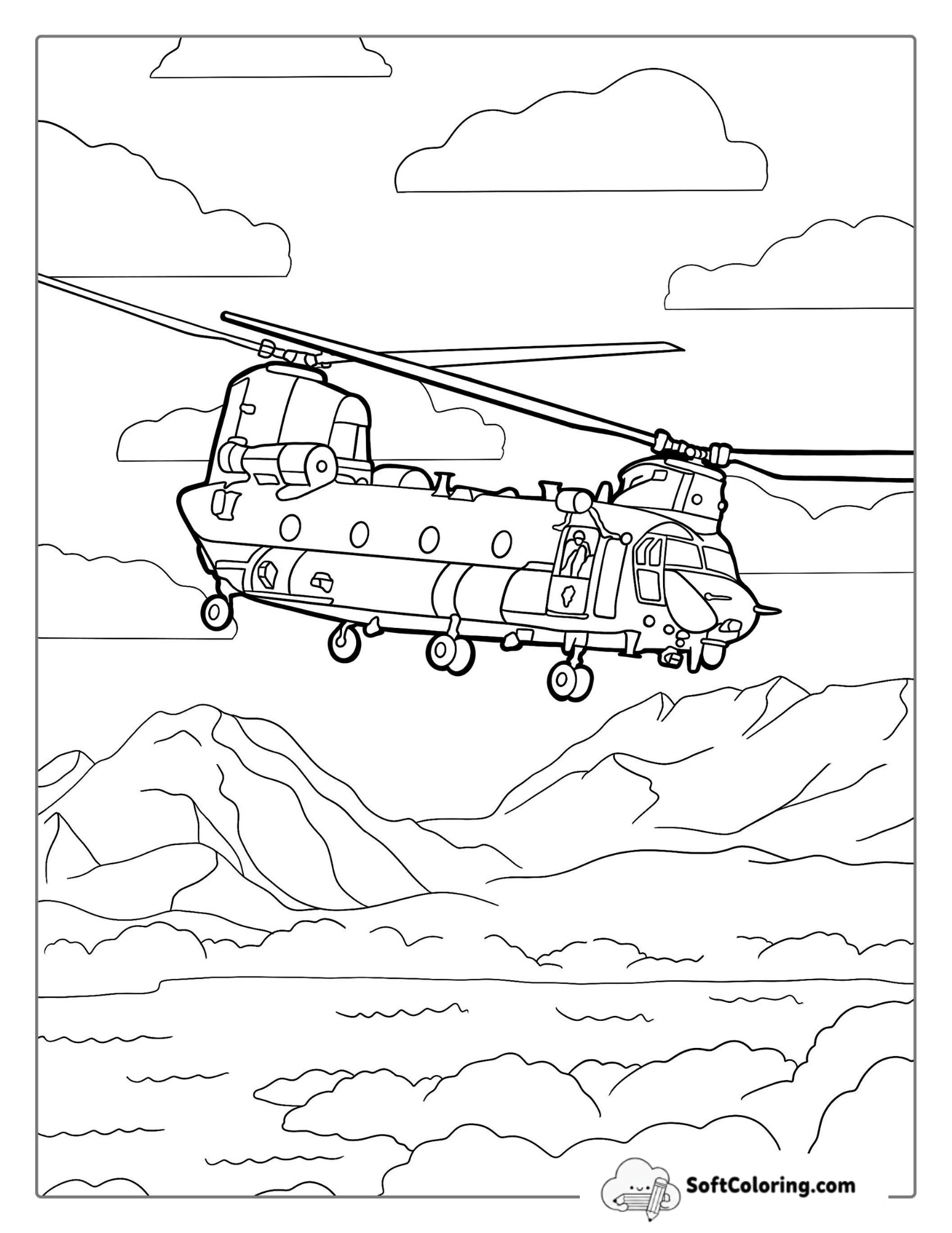 Tandem Rotor Helicopter Coloring Page