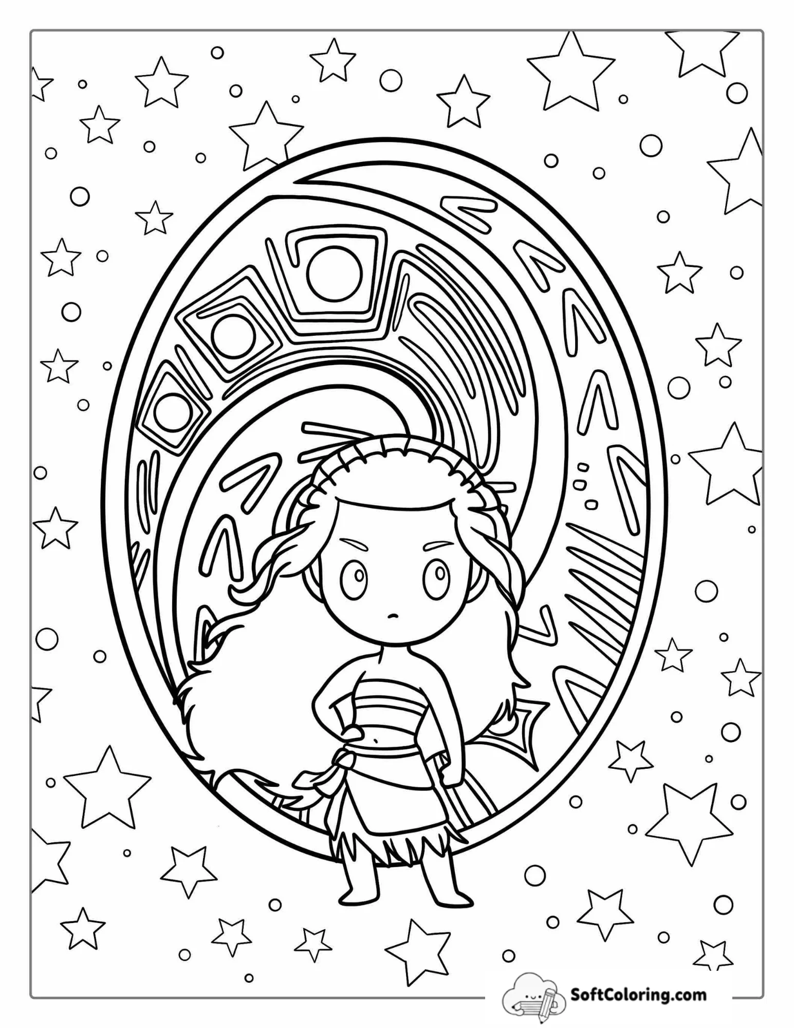 The Heart Of Te Fiti Stone With Moana To Color