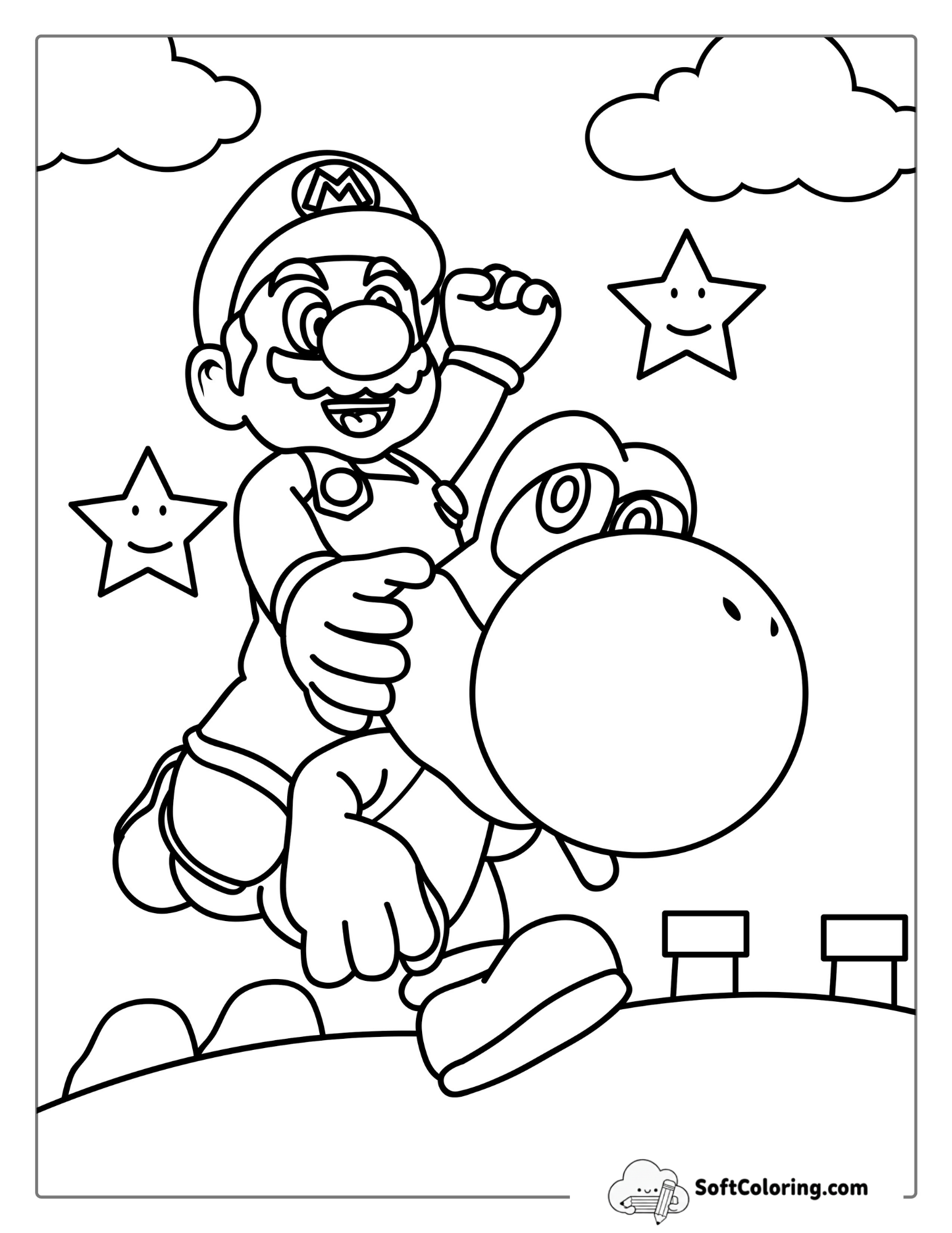 Yoshi And Mario Coloring In For Kids