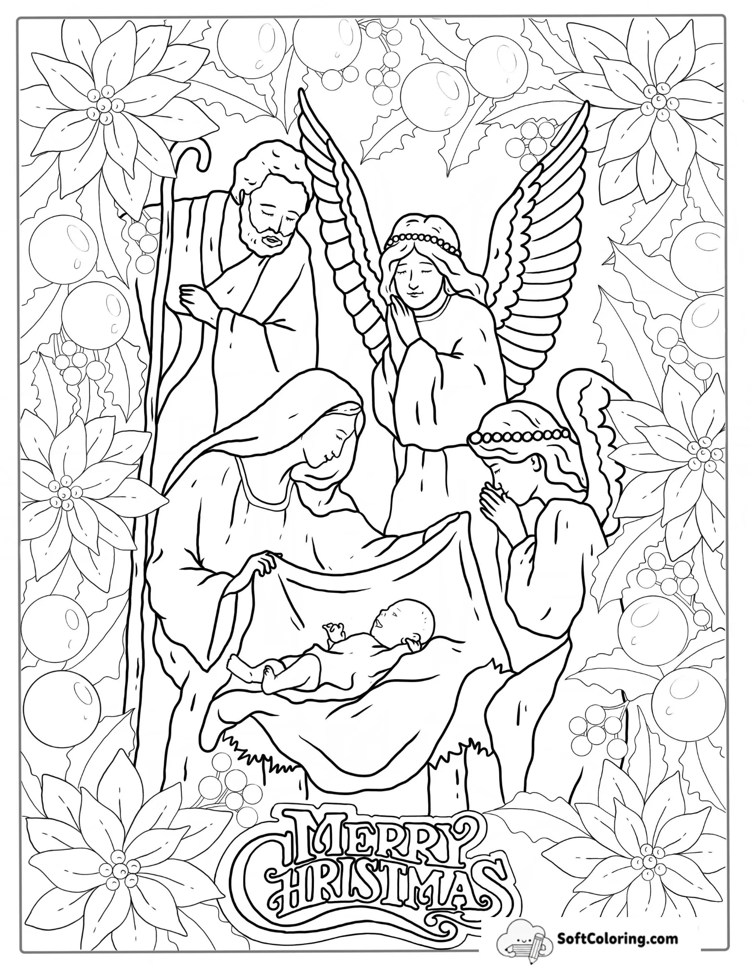 Birth Of Jesus Merry Christmas Coloring Page
