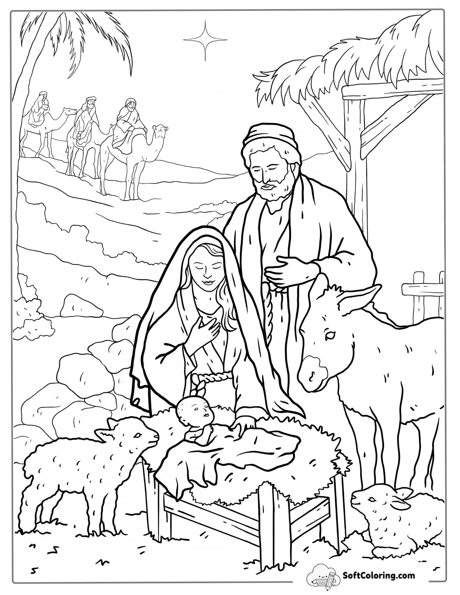 Birth Of Jesus With Virgin Mary Coloring Page