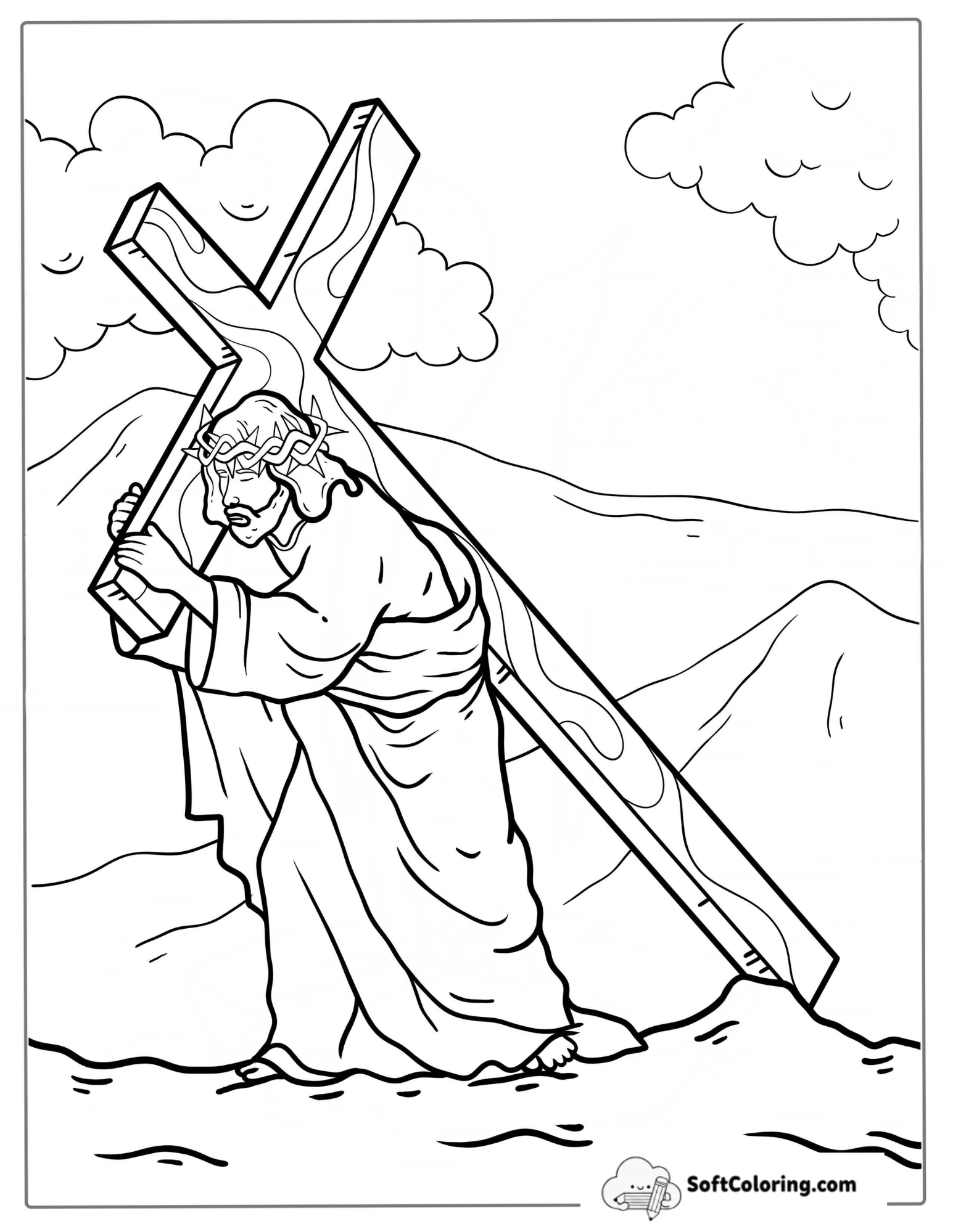 Christ Carrying The Cross Coloring Sheet