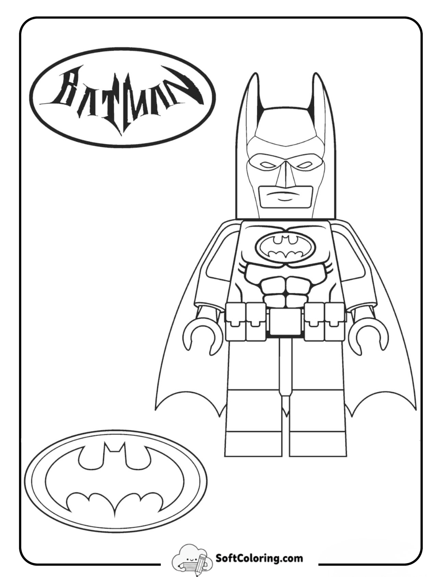 Lego Batman Minifigure And Symbols Coloring Sheet