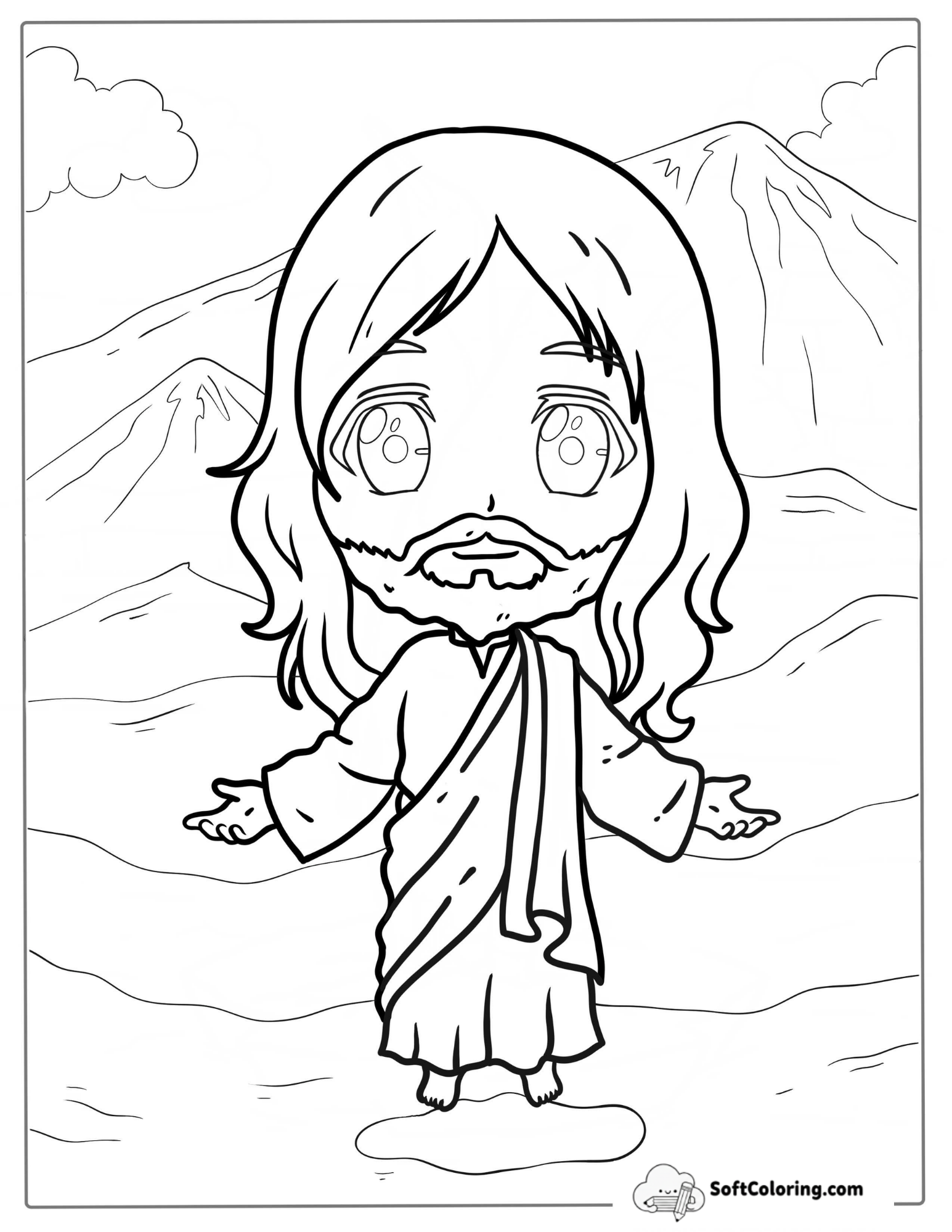 Cute Kawaii Jesus Christ Coloring In