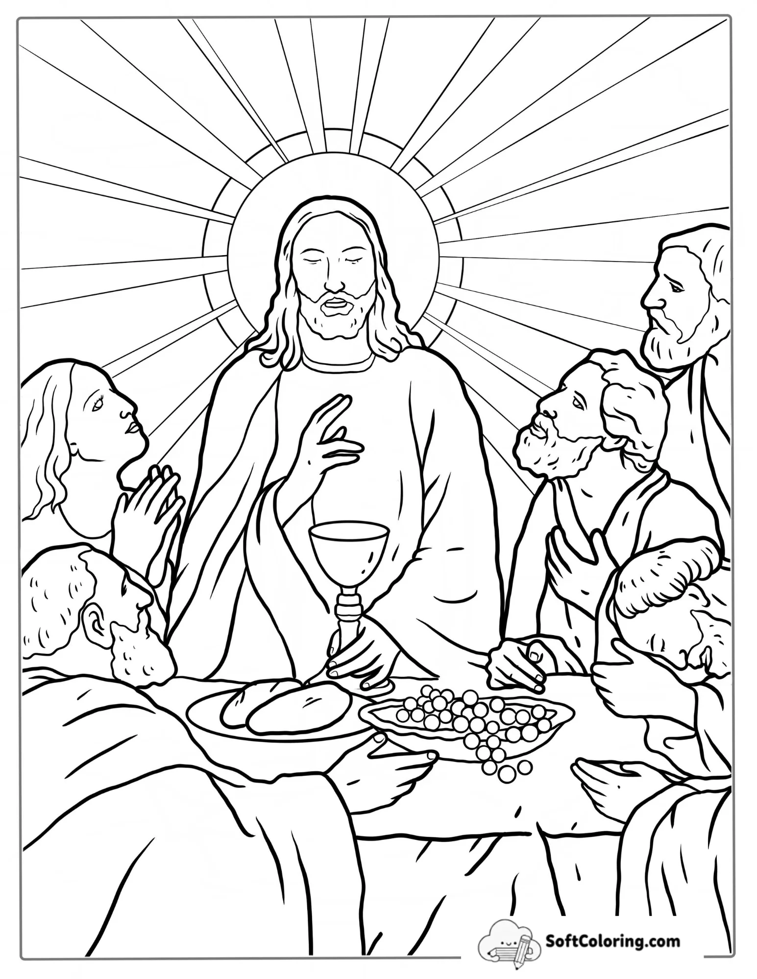 Divine Jesus With Disciples Coloring Sheet
