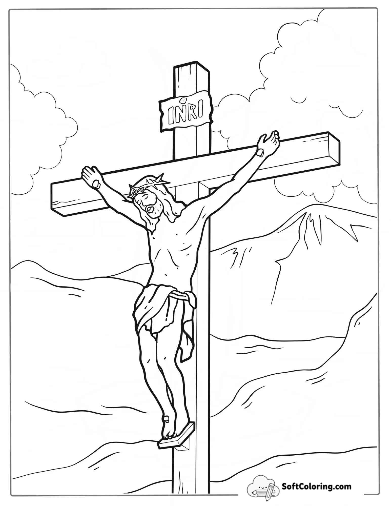 Jesus On The Cross Coloring Page For Sunday School