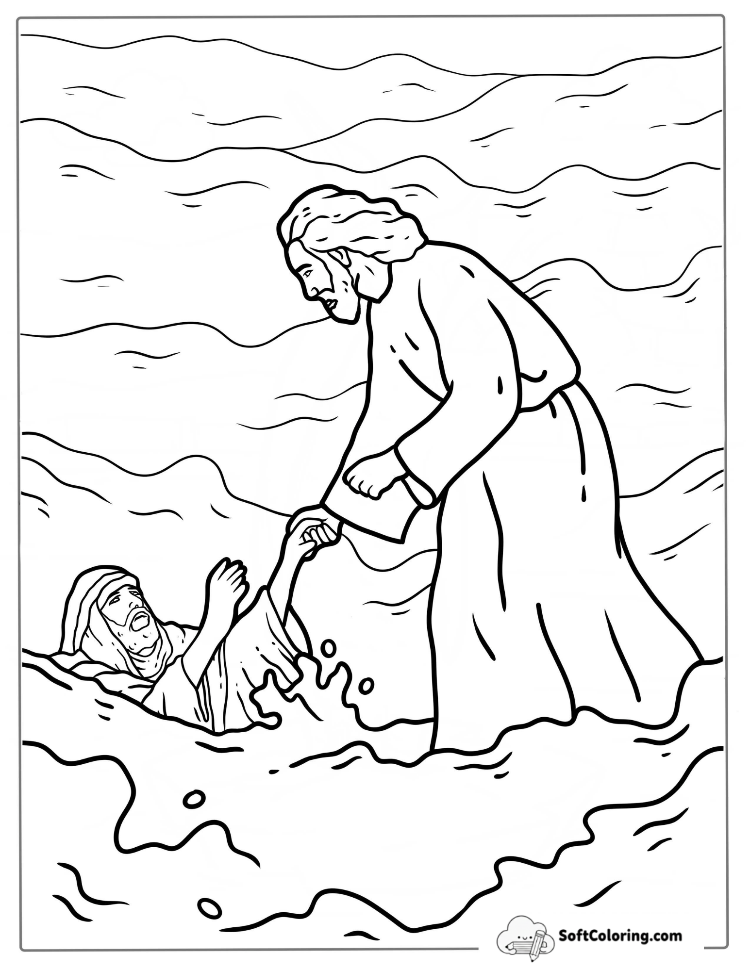 Jesus Walked On Water Miracle Coloring Page