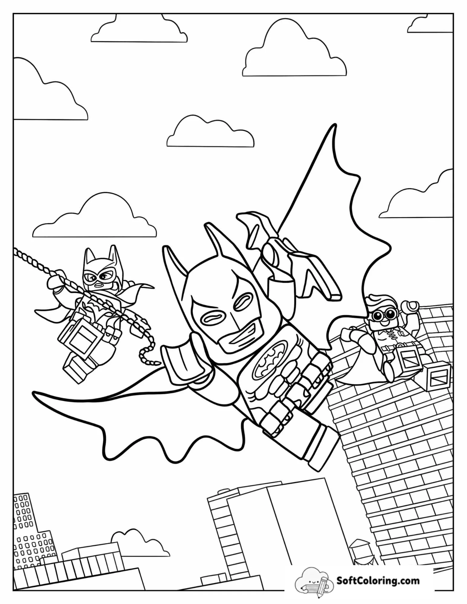 Lego Batman, Catwoman, And Robin Coloring Page