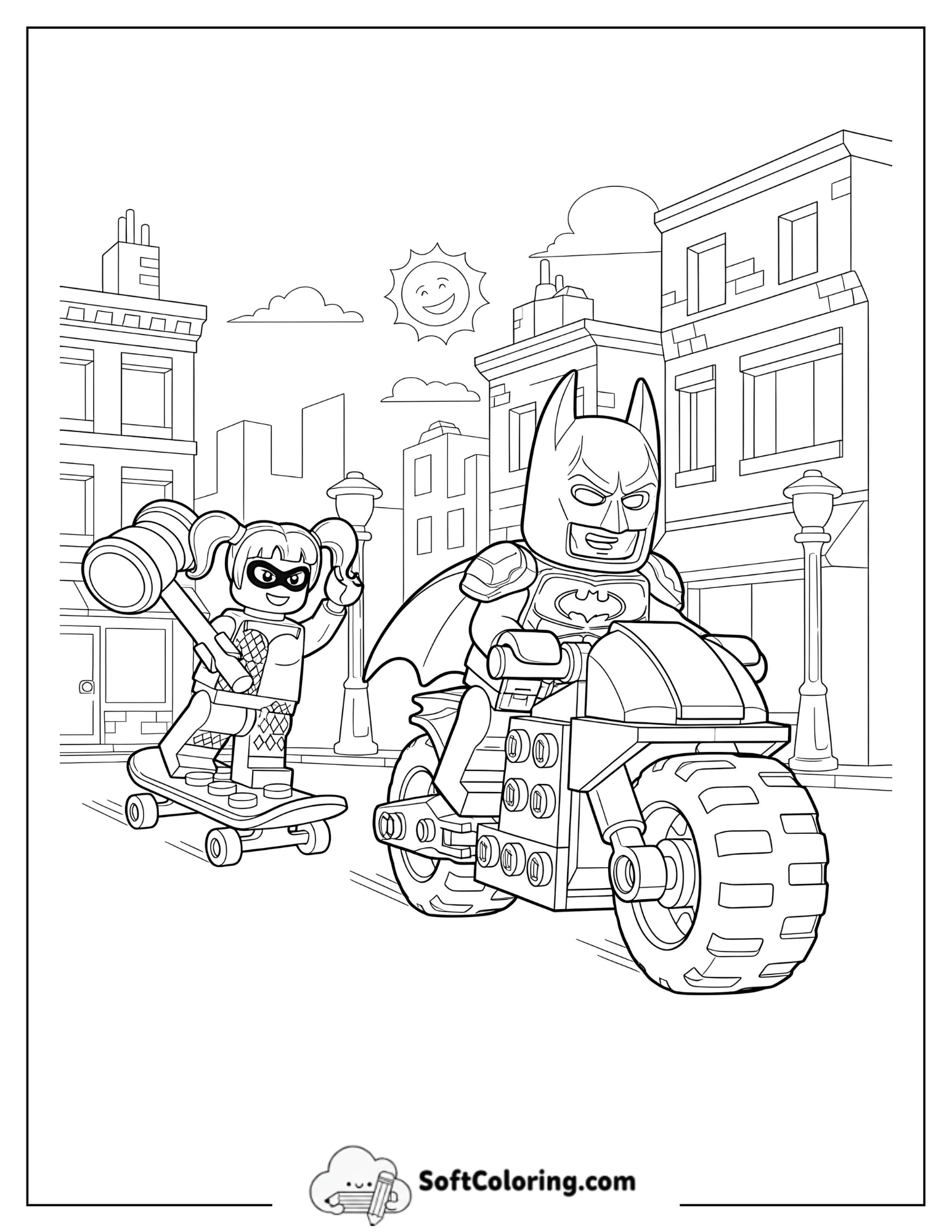 Lego Batman Riding A Motorcycle And Harley Quinn