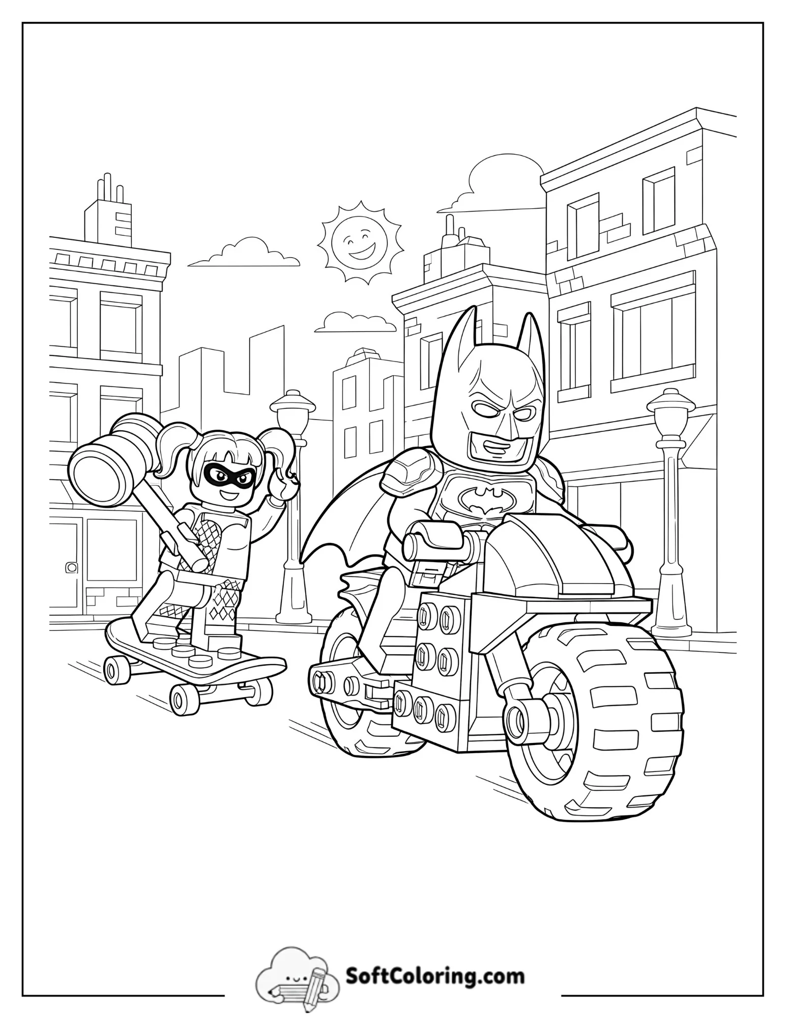 Lego Batman Riding A Motorcycle And Harley Quinn