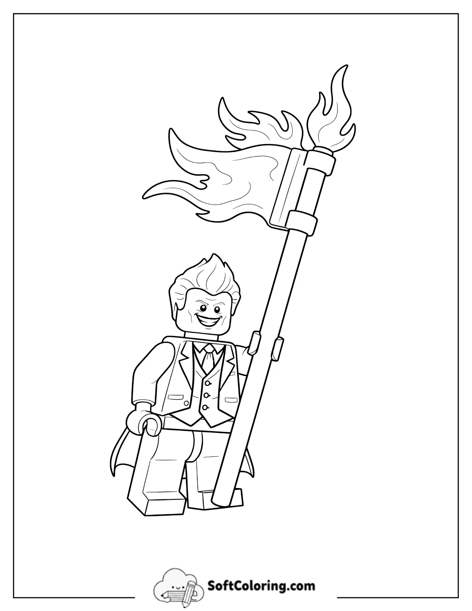 Lego Joker Holding A Flag Pole With Flames