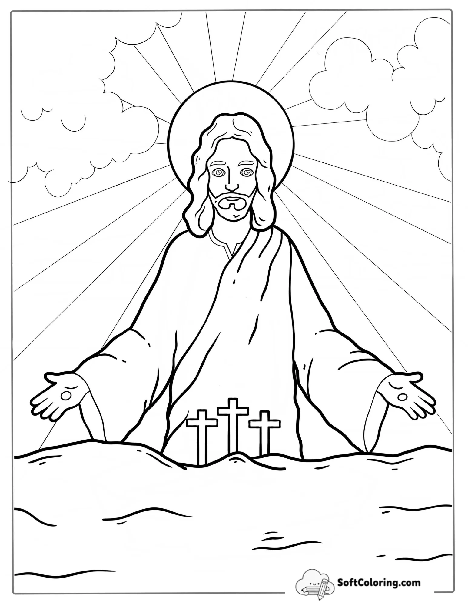 Simple Outline Of Jesus With Calvary Crosses Coloring