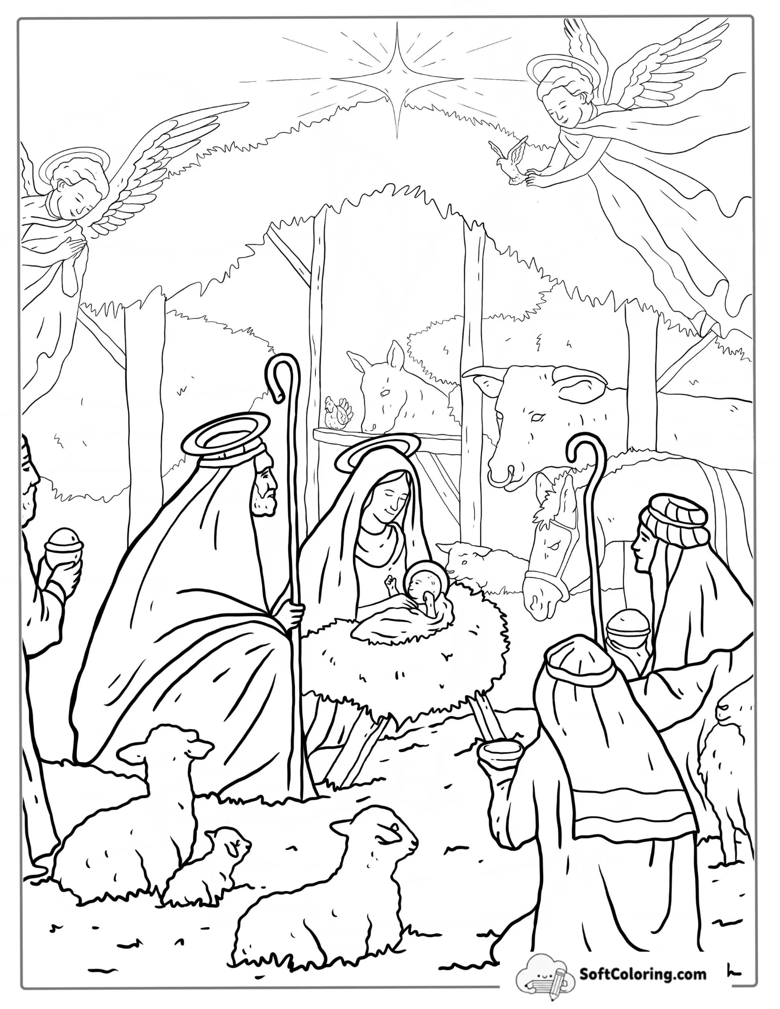 Virgin Mary With Jesus And Three Kings Coloring